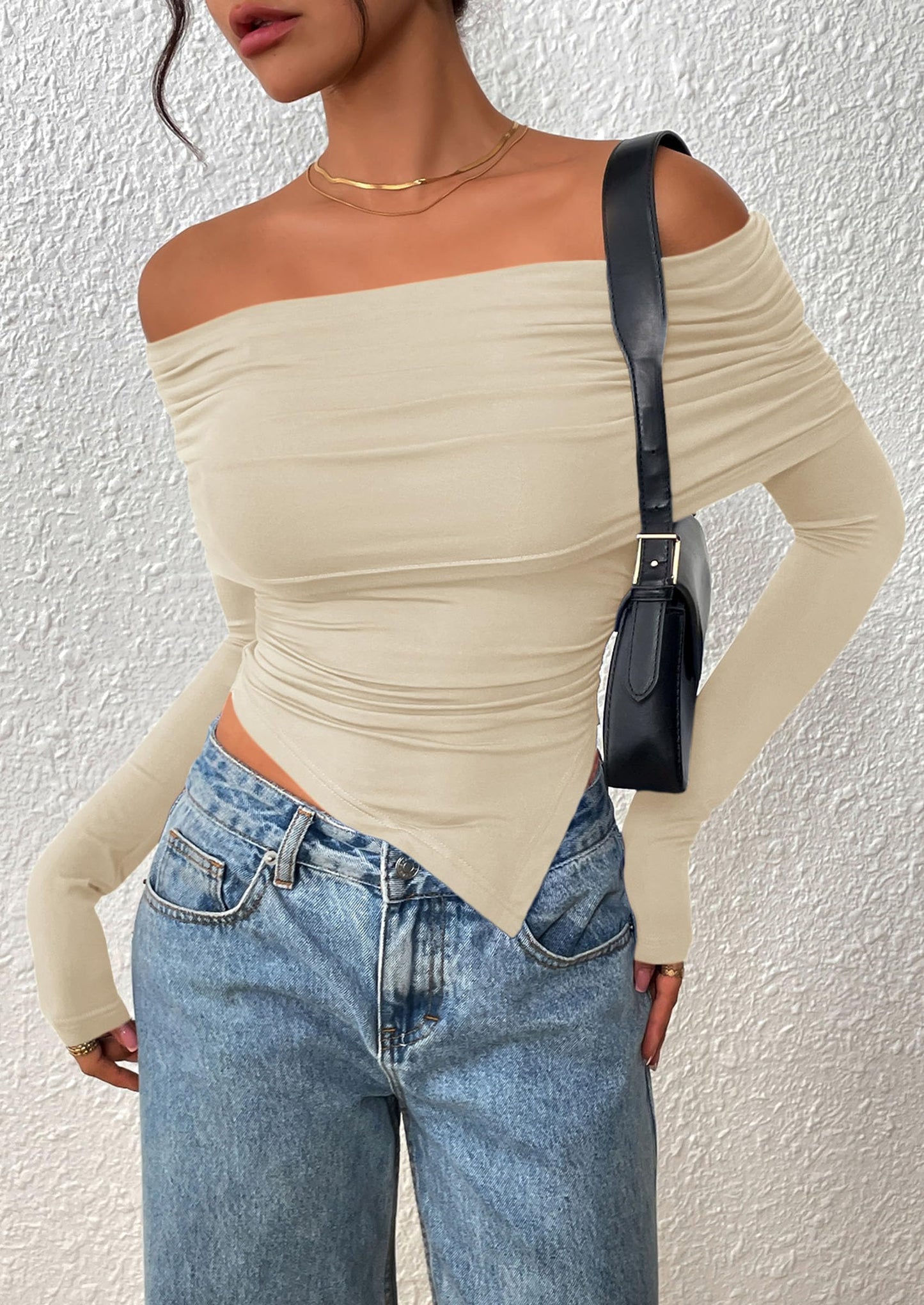 Women's Long Sleeve Shirts Off Shoulder Tops Going Out Slim Fitted Y2K Blouses Fall Fashion Clothes