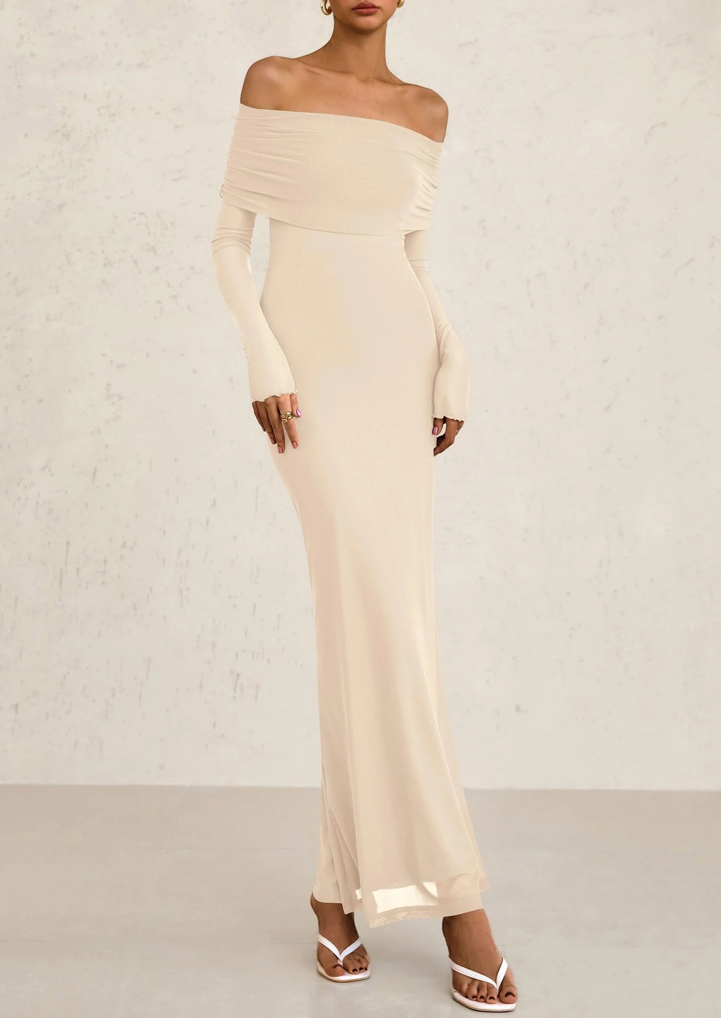 Off The Shoulder Dresses for Women Mesh Long Sleeve Baby Shower Formal Wedding Guest Dress