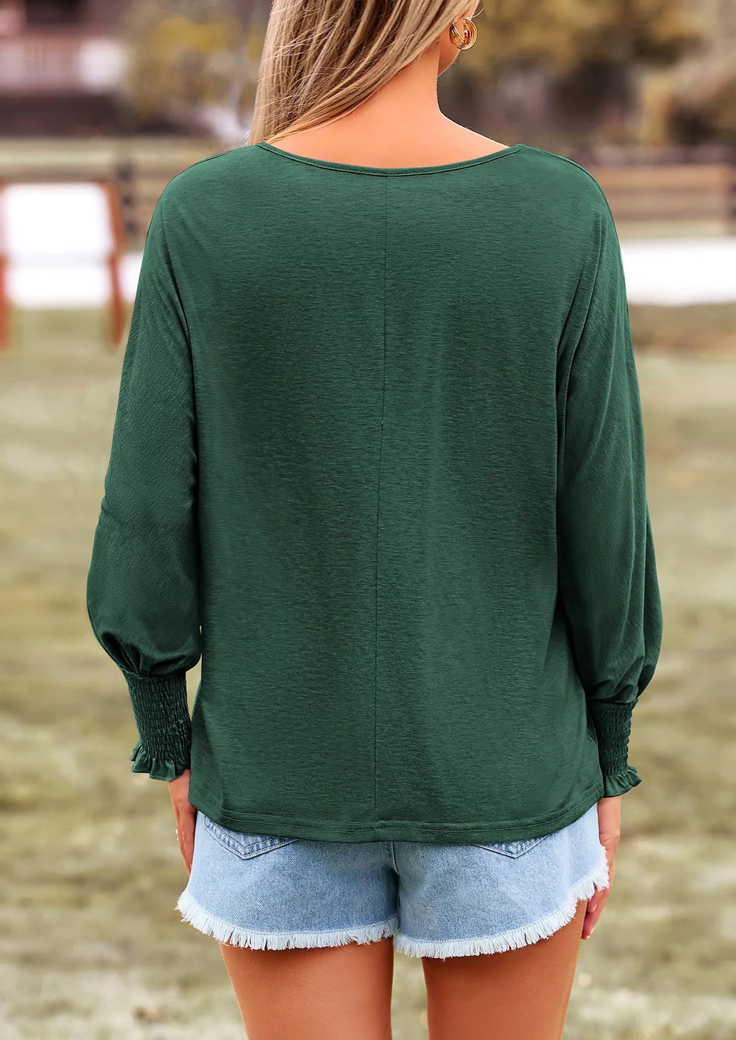 Women's Spring Fashion T Shirts Puff Long Sleeve Crewneck Casual Basic Tee Tops Blouses