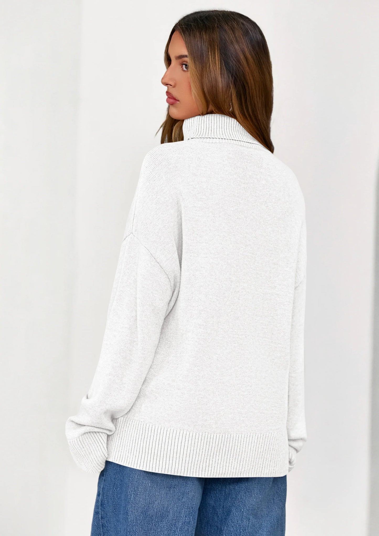 Womens Turtleneck Long Sleeve Sweater Fall Trendy Loose Fit Casual Tops Chunky Knit Pullover Sweaters