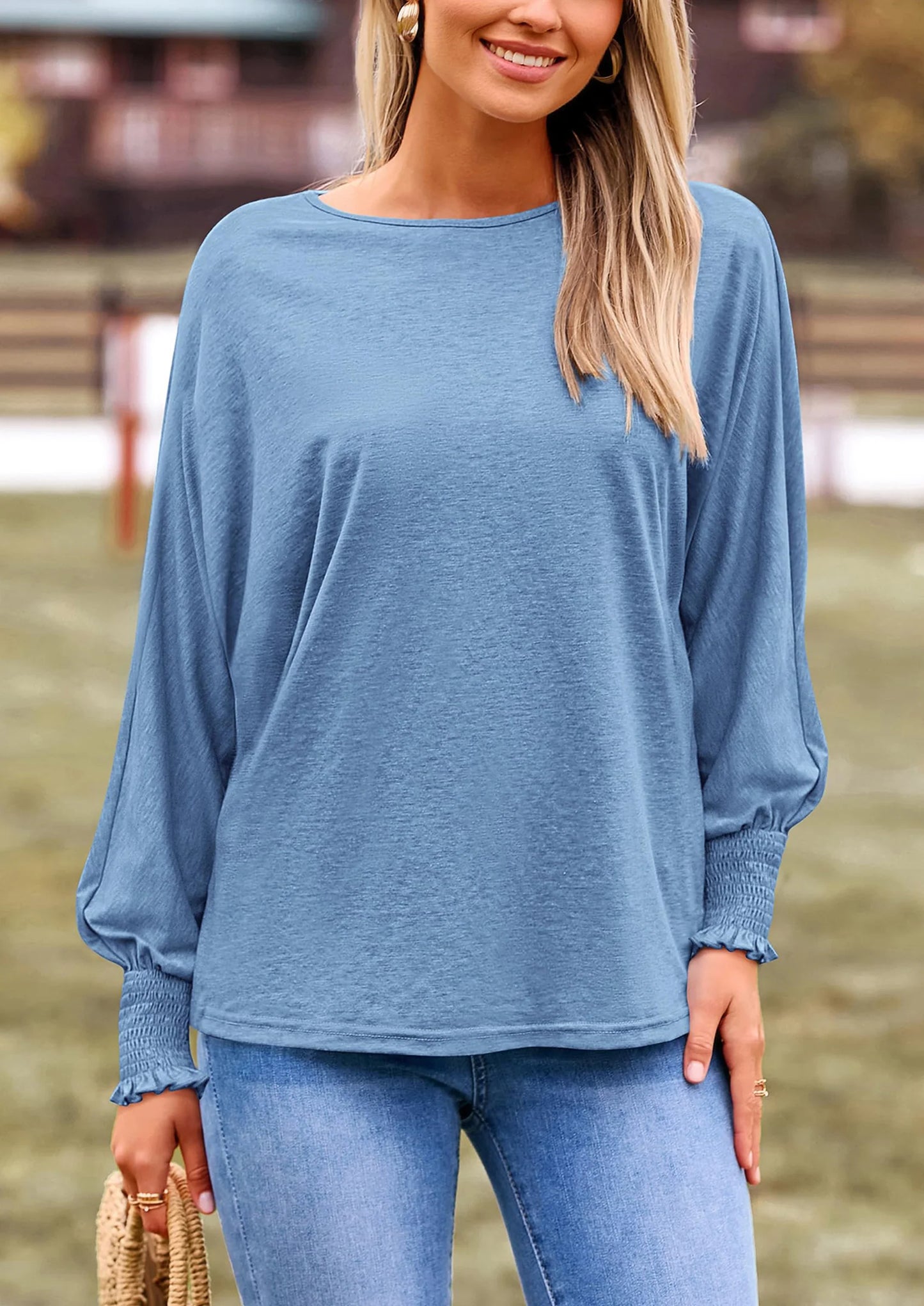 Women's Spring Fashion T Shirts Puff Long Sleeve Crewneck Casual Basic Tee Tops Blouses