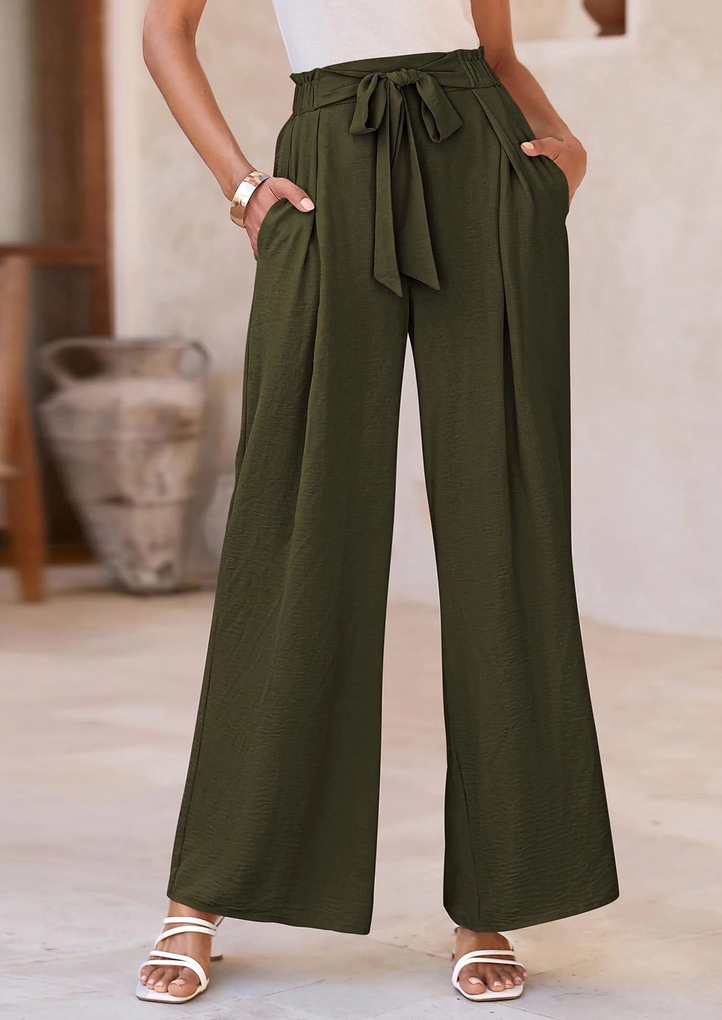 Women's Wide Leg Work Pants Business Casual High Waisted Loose Palazzo Trouser Summer Clothes