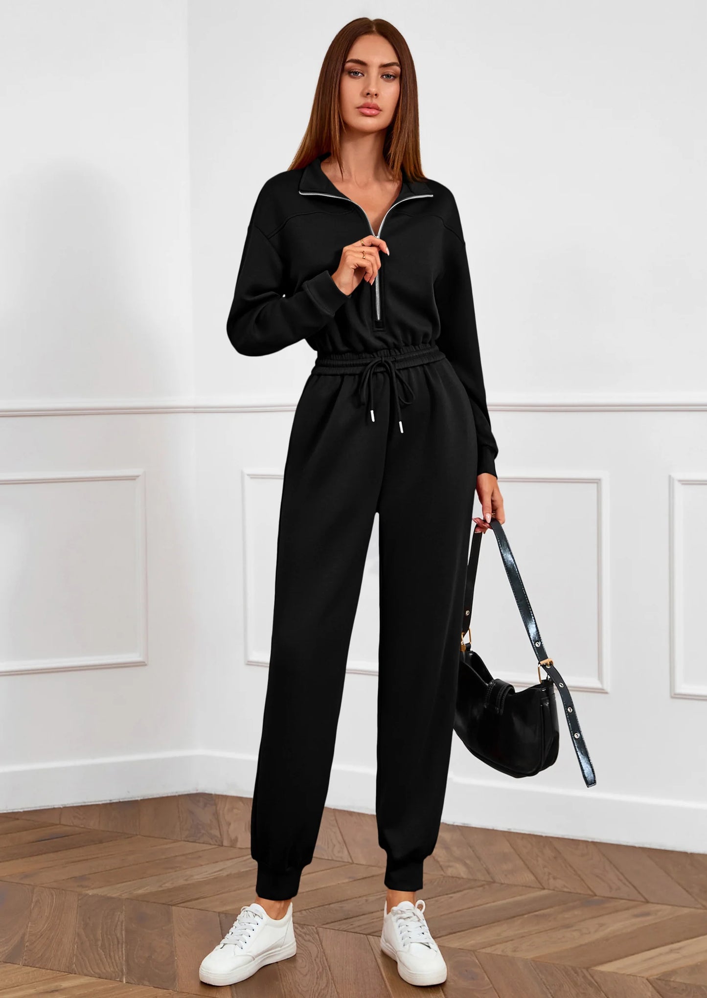Long Sleeve Jumpsuits for Women Casual  Fall Fashion Zip Up Pant Rompers One Piece Sweatsuits Travel Outfits