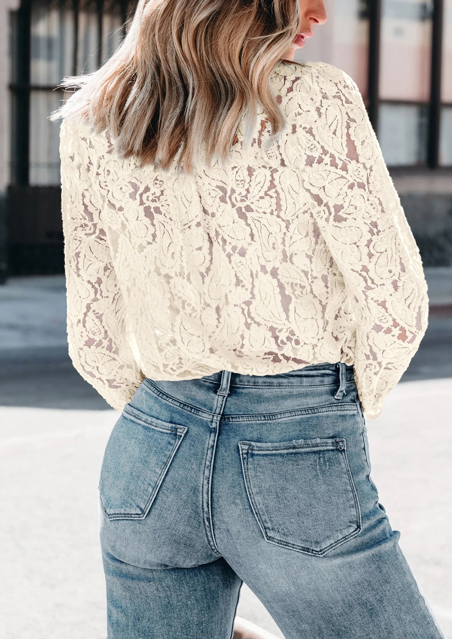 Women's Dressy Casual Lace Blouse Long Sleeve Button Up Shirts Tops Spring Fall Fashion Clothes