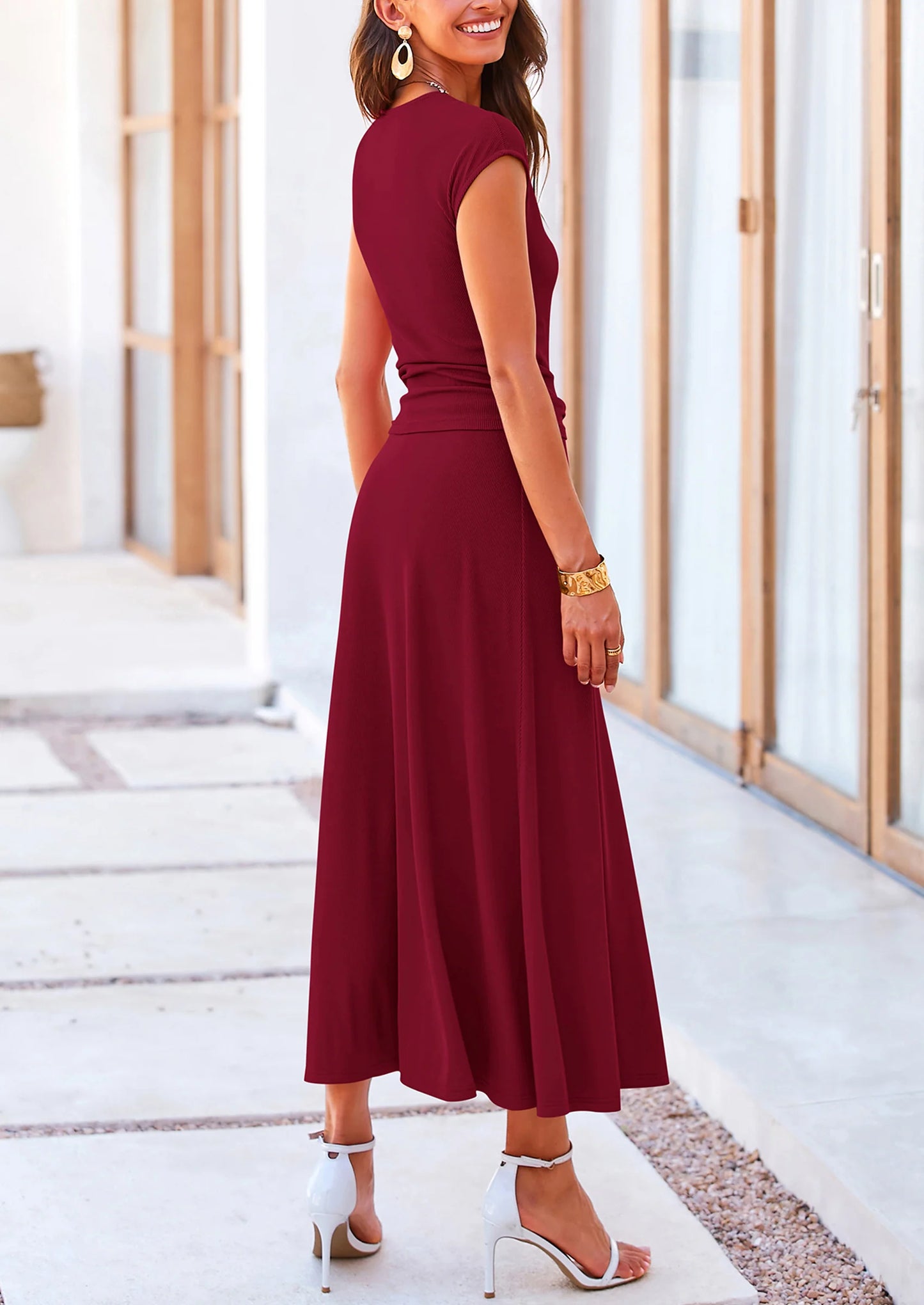 Summer Two Piece Skirt Set for Women Dressy Casual Knit Matching Travel Spring Vacation Lounge Outfits