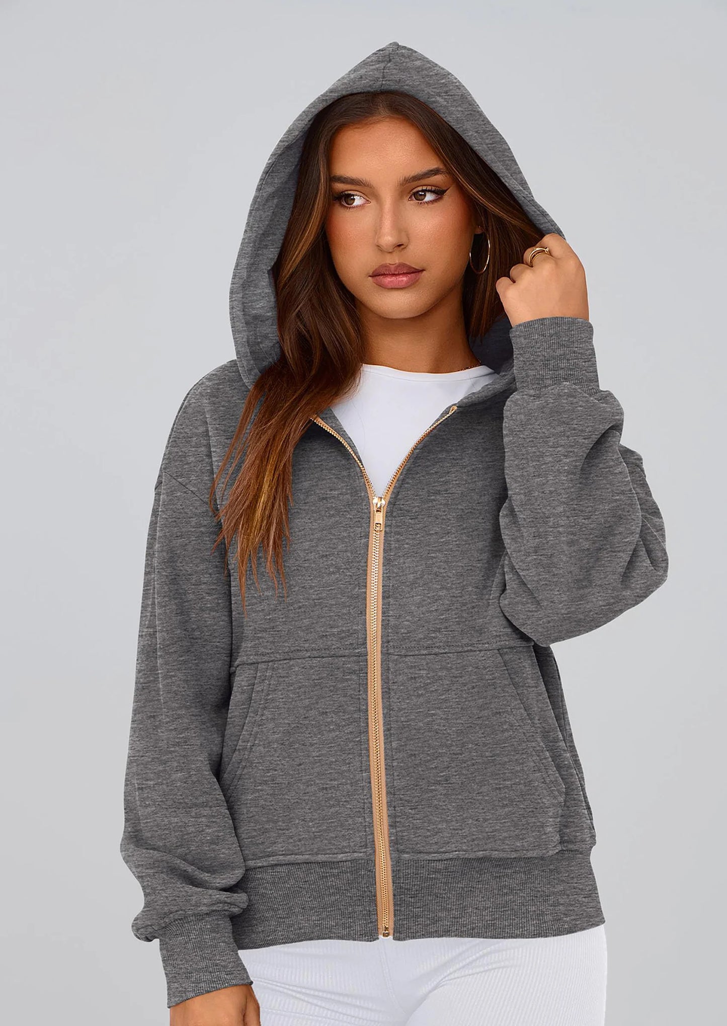 Hoodies For Women Sweatshirt Zip Up Hoodie Fall Fashion Trendy Long Sleeve Jackets Winter Clothing Outfits