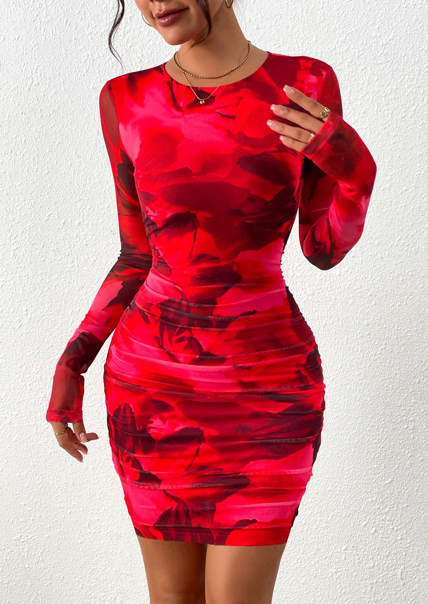 Women's Mini Dress Fall Trendy Tie Dye Print Long Sleeve Club Party Homecoming Casual Bodycon Dresses