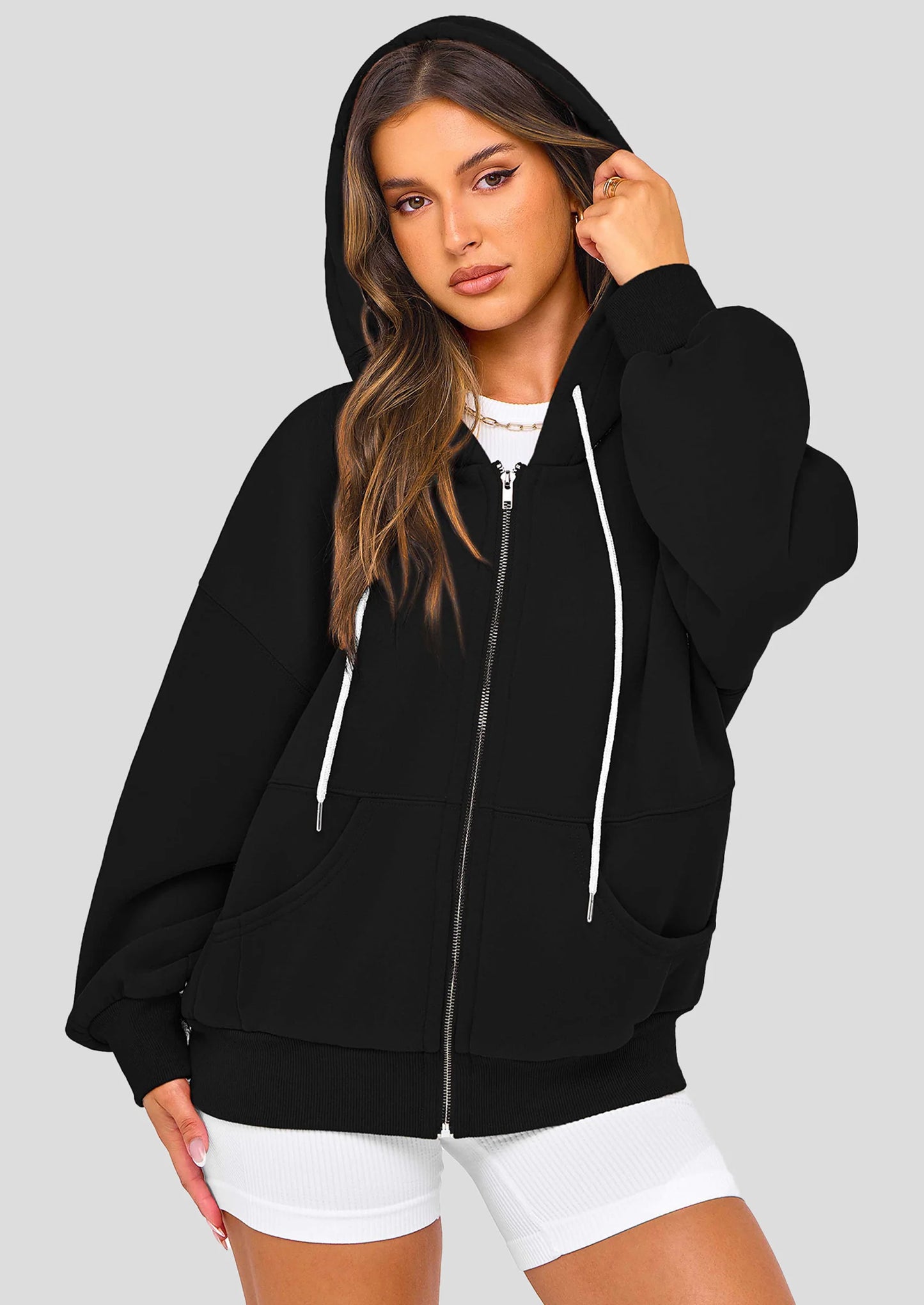 Women's Fall Oversized Hoodies Sweatshirt Long Sleeve Zip Up Pockets Loose Fit Y2K Winter Jackets Coat