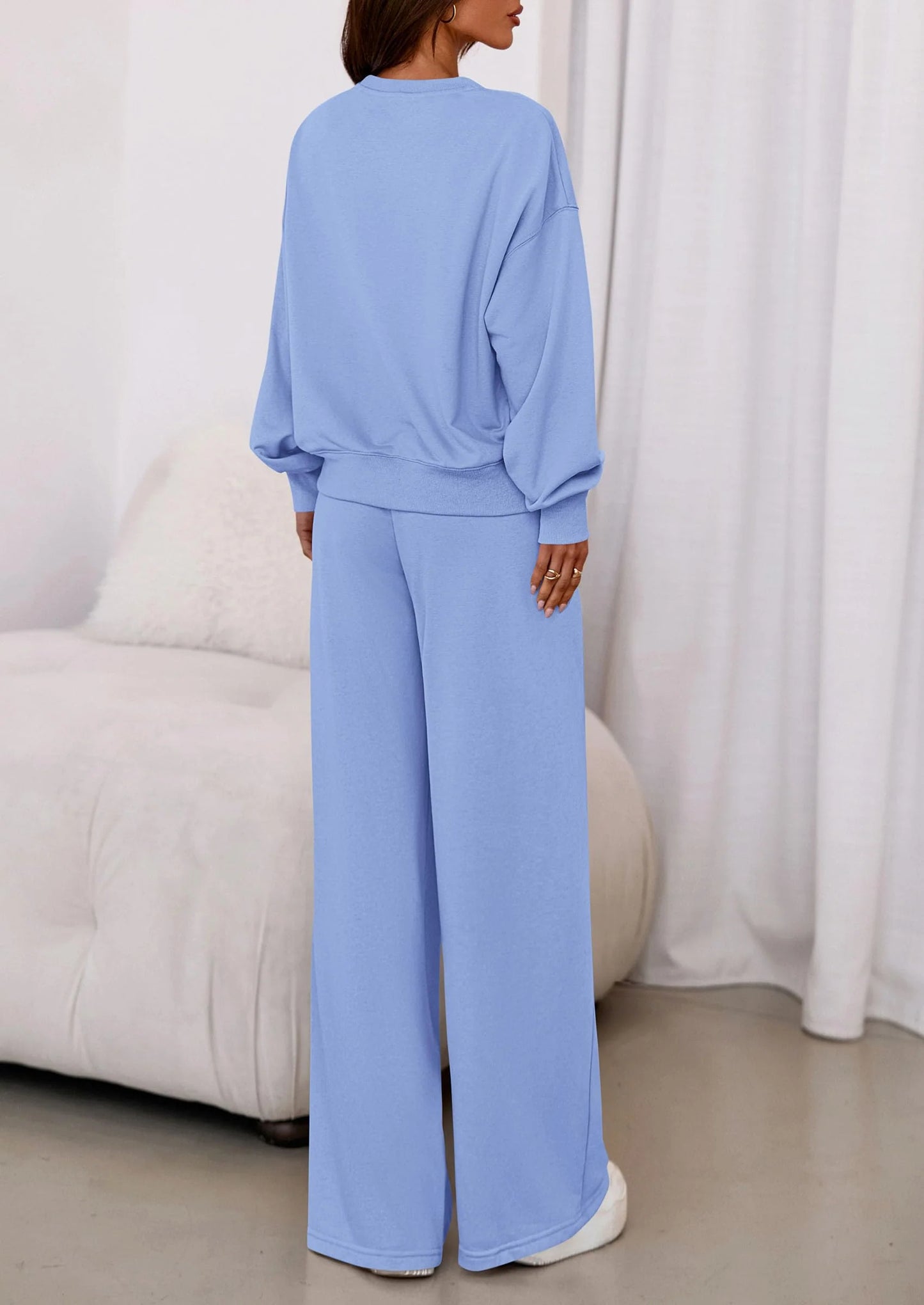 Womens 2 Piece Sets Long Sleeve Sweatshirt Wide Leg Pants Loose Matching Lounge Set Trendy Fall Outfits