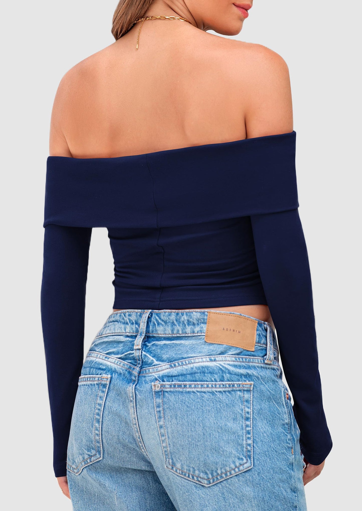 Off The Shoulder Tops for Women Long Sleeve Shirts Trendy Going Out Crop Top Spring Fashion Clothes
