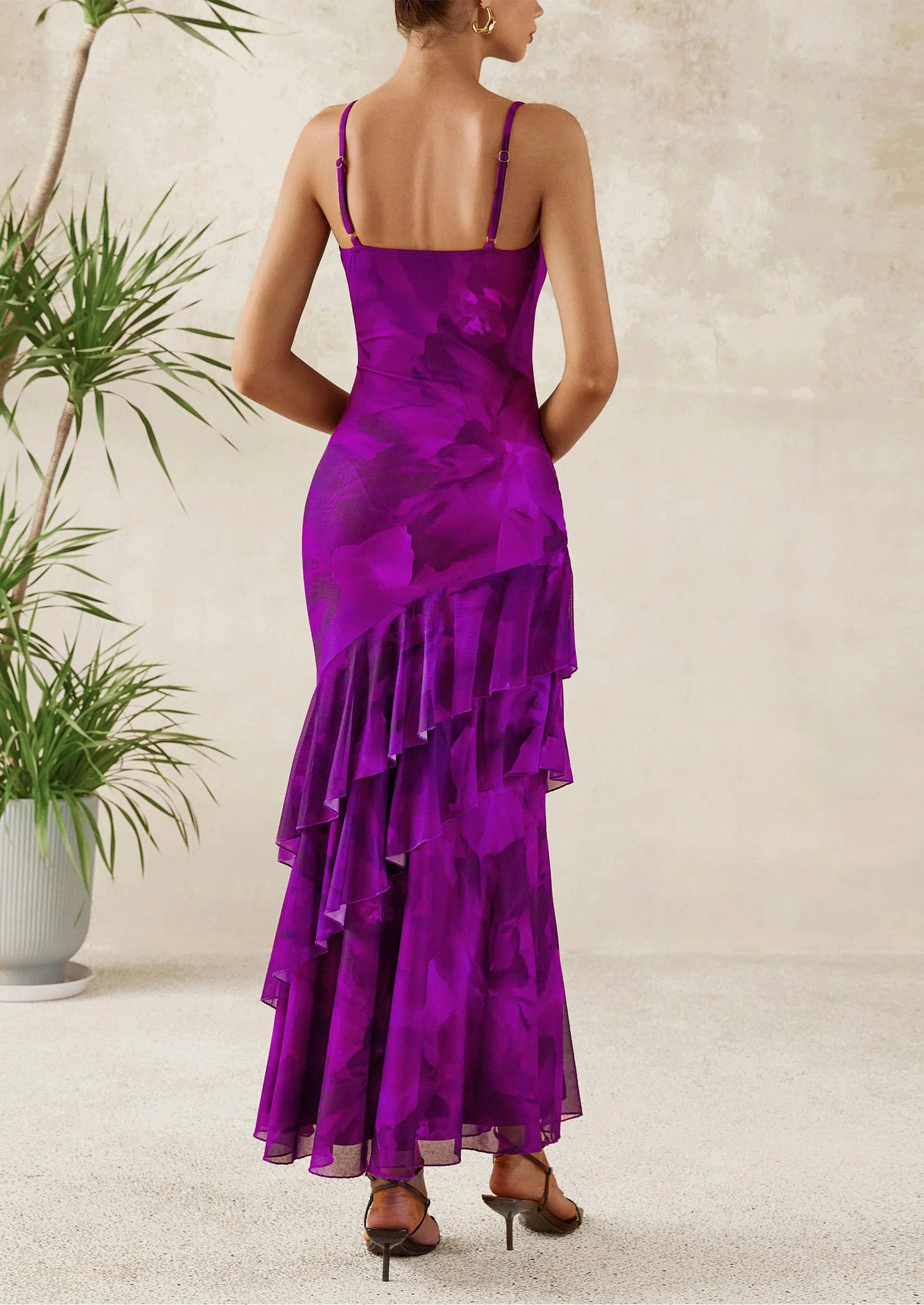 Maxi Dresses for Women Floral Beach Sundress Spaghetti Strap Tiered Wedding Guest Long Dress