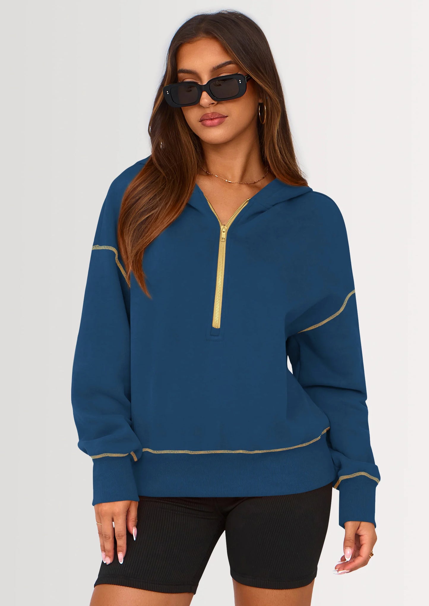 Women's Hooded Sweatshirts Long Sleeve Half Zip Cropped Hoodie Pullover Winter Fashion Clothes