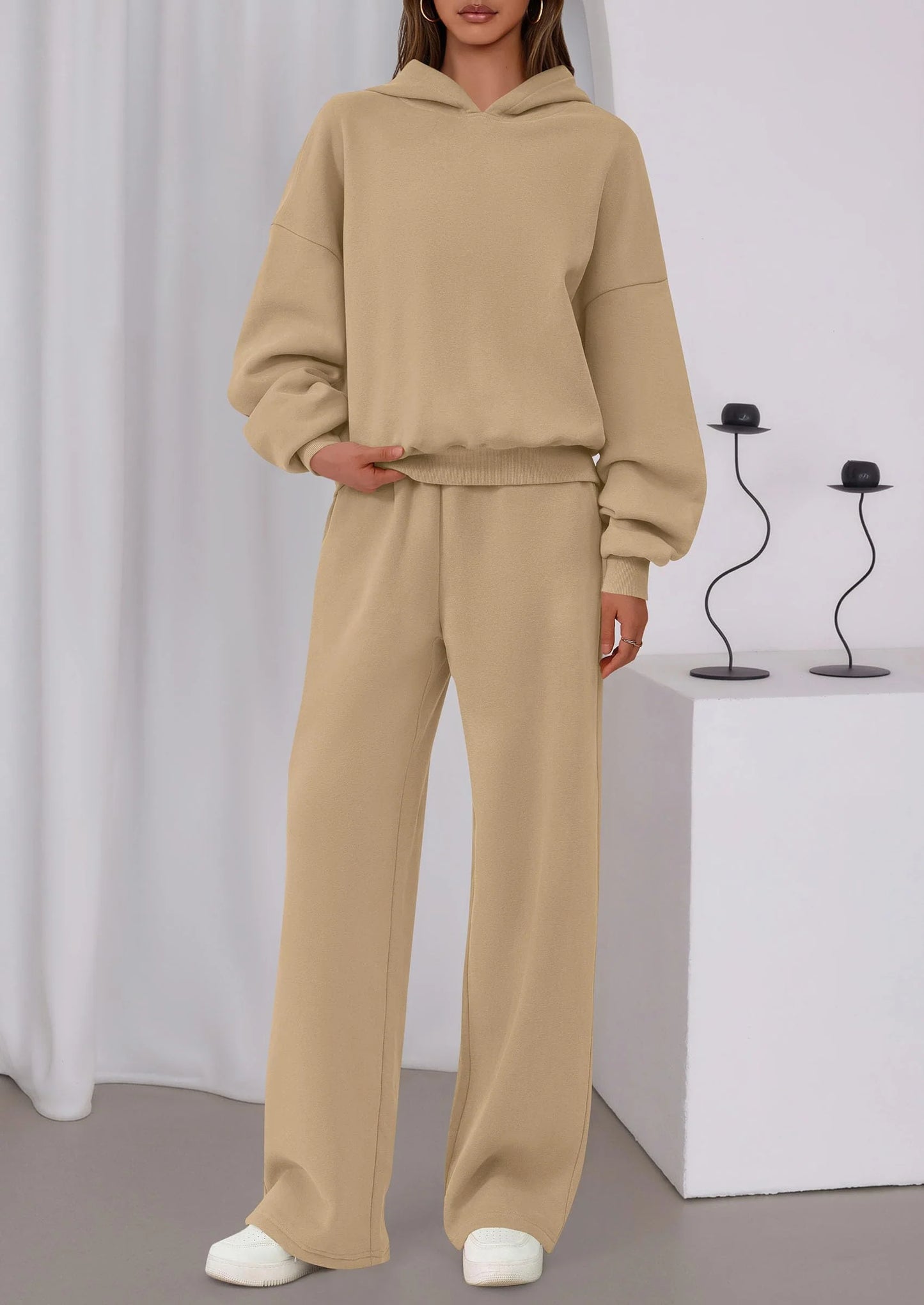 Womens Sweatsuits 2 Piece Set Casual Winter Long Sleeve Hoodie Loose Wide Leg Sweatpants Fall Tracksuit