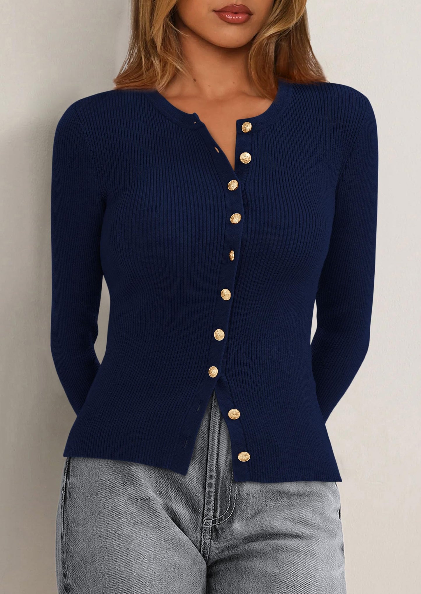 Womens Fall Cardigan Sweaters Lightweight Long Sleeve Button up Ribbed Knit Tops Winter Fashion Clothes