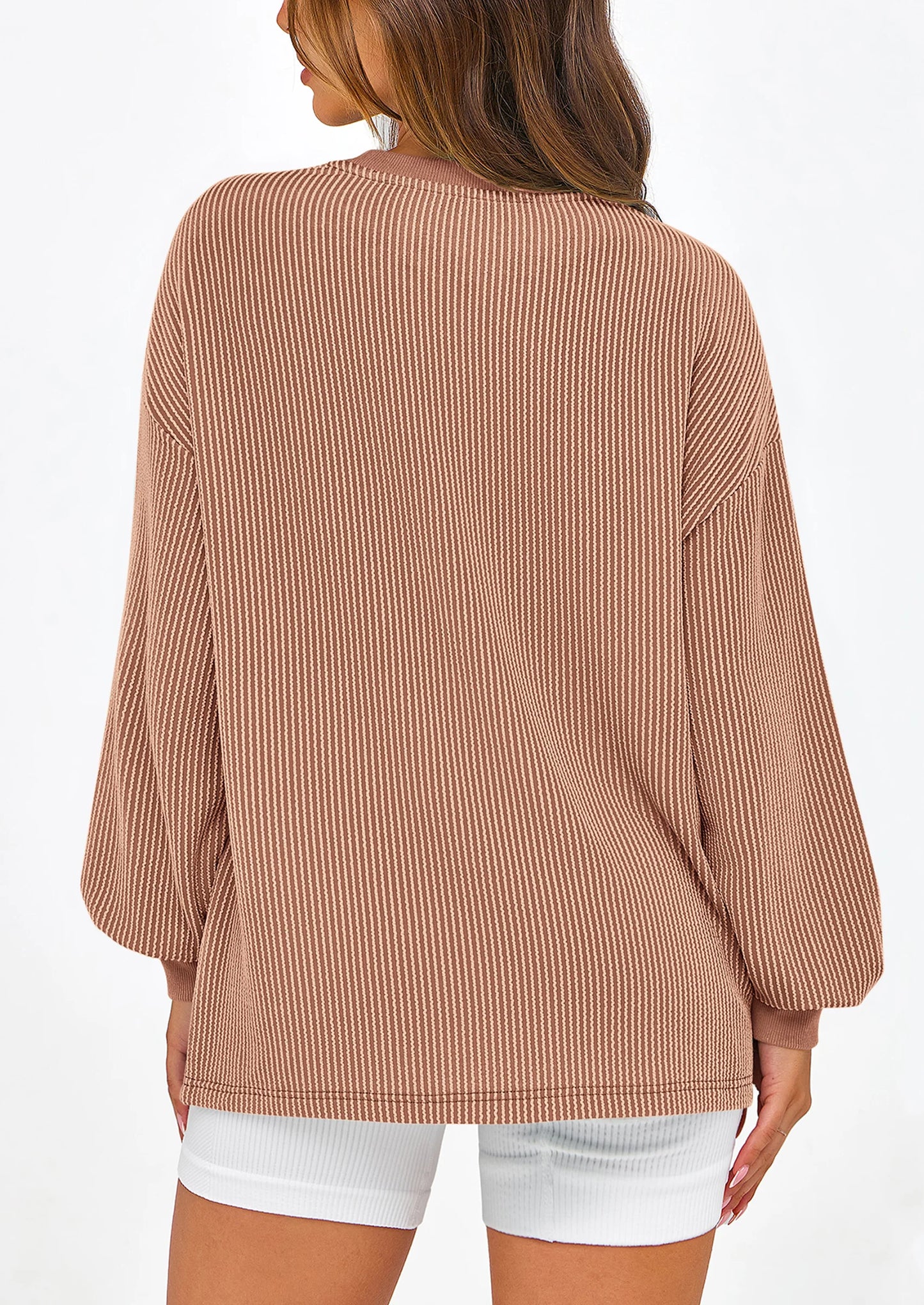 Women's Long Sleeve Tee Shirts Spring Fall Trendy Clothes Casual Loose Crewneck Ribbed Blouse Tunic Tops