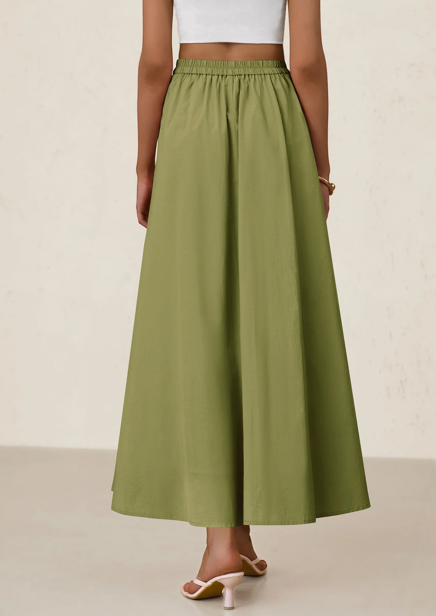 Women's Maxi Skirts Summer Trendy Ruffle High Waisted Casual Long Flowy Skirt with Pockets