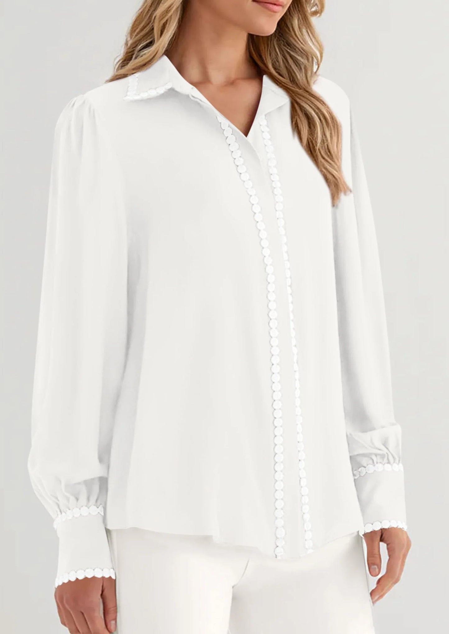 Womens Long Sleeve Button Down Shirts Trendy V Neck Loose Fit Fall Tops Collared Dressy Casual Blouses
