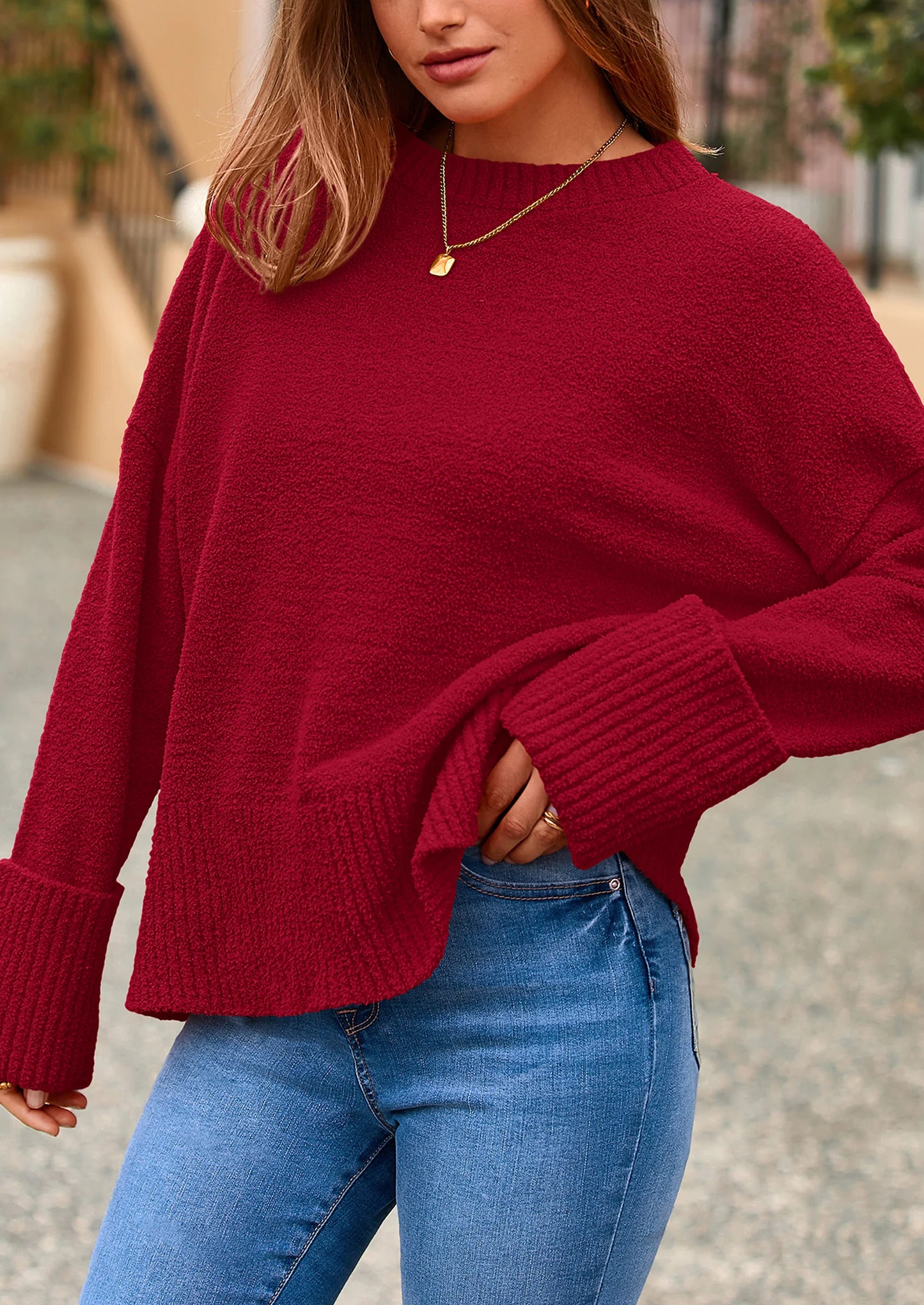 Women's Fall Oversized Sweaters Casual Crewneck Pullover Long Sleeve Fuzzy Chunky Knit Tops Blouse