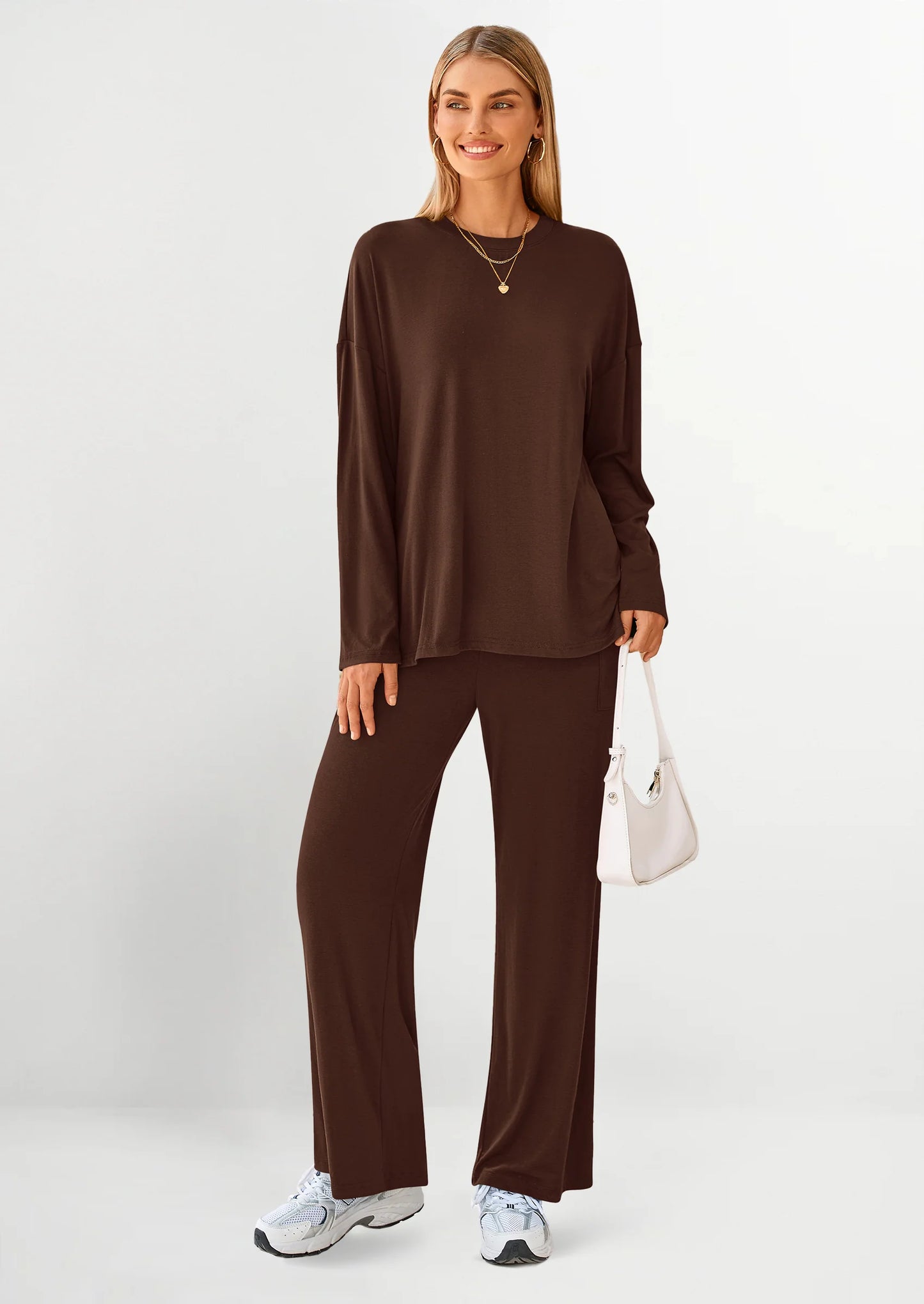 Women's Two Piece Lounge Sets Matching Long Sleeve Shirts Wide Leg Pants Tracksuits Travel Outfits Fall Clothes