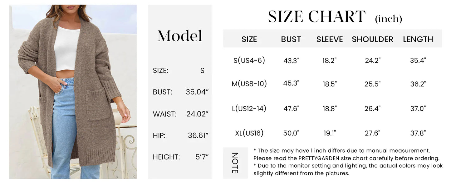 Fall Long Sleeve Cardigan Sweaters for Women Trendy Winter Open Front Loose Knitted Cardigans with Pockets