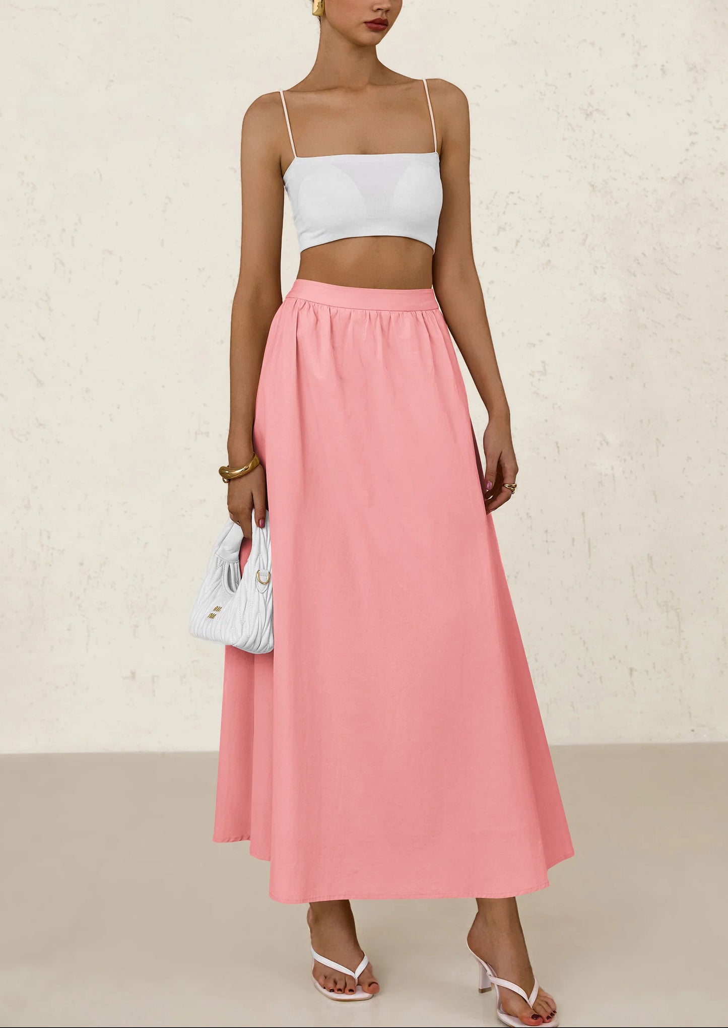 Women's Maxi Skirts Summer Trendy Ruffle High Waisted Casual Long Flowy Skirt with Pockets