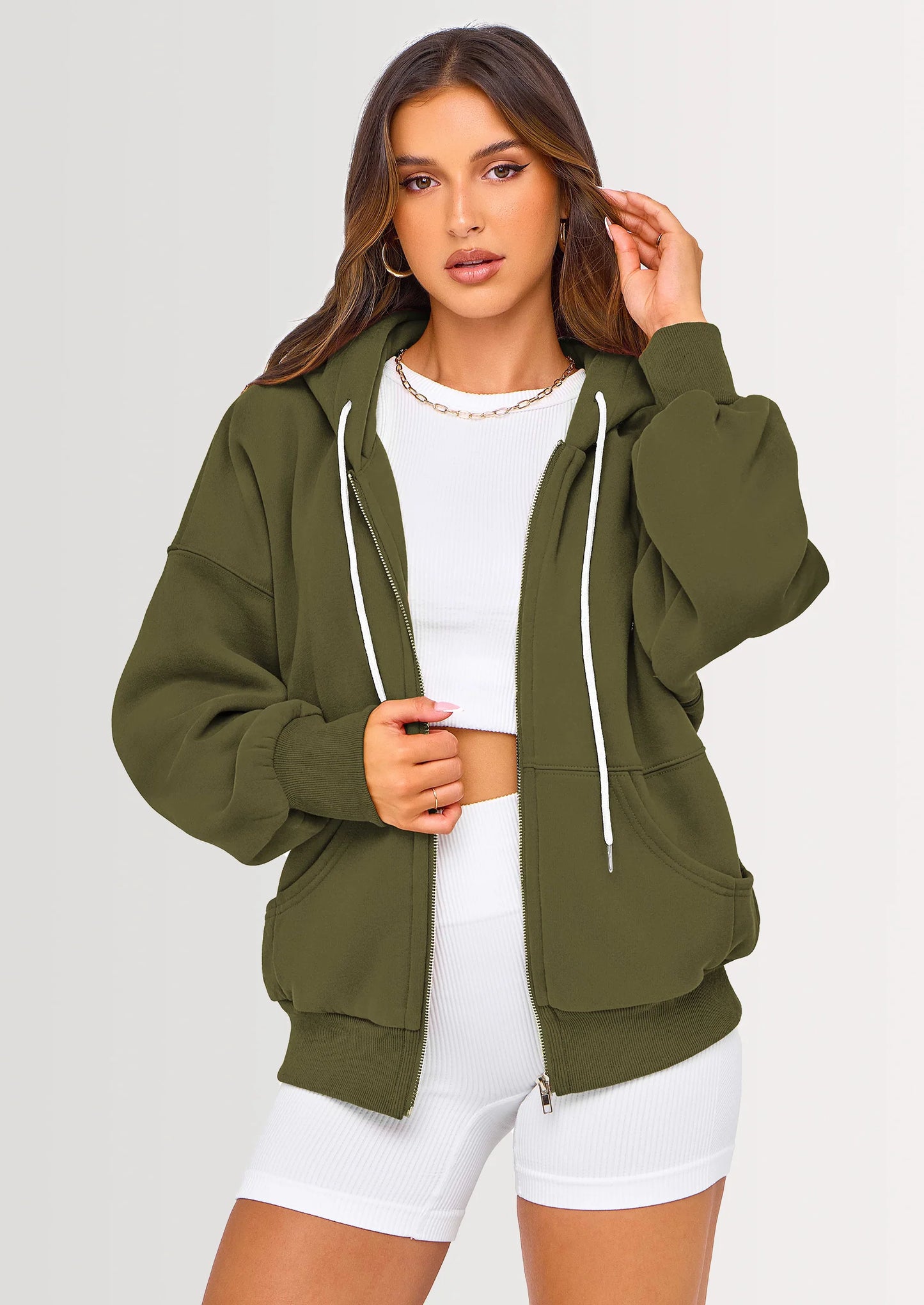 Women's Fall Oversized Hoodies Sweatshirt Long Sleeve Zip Up Pockets Loose Fit Y2K Winter Jackets Coat