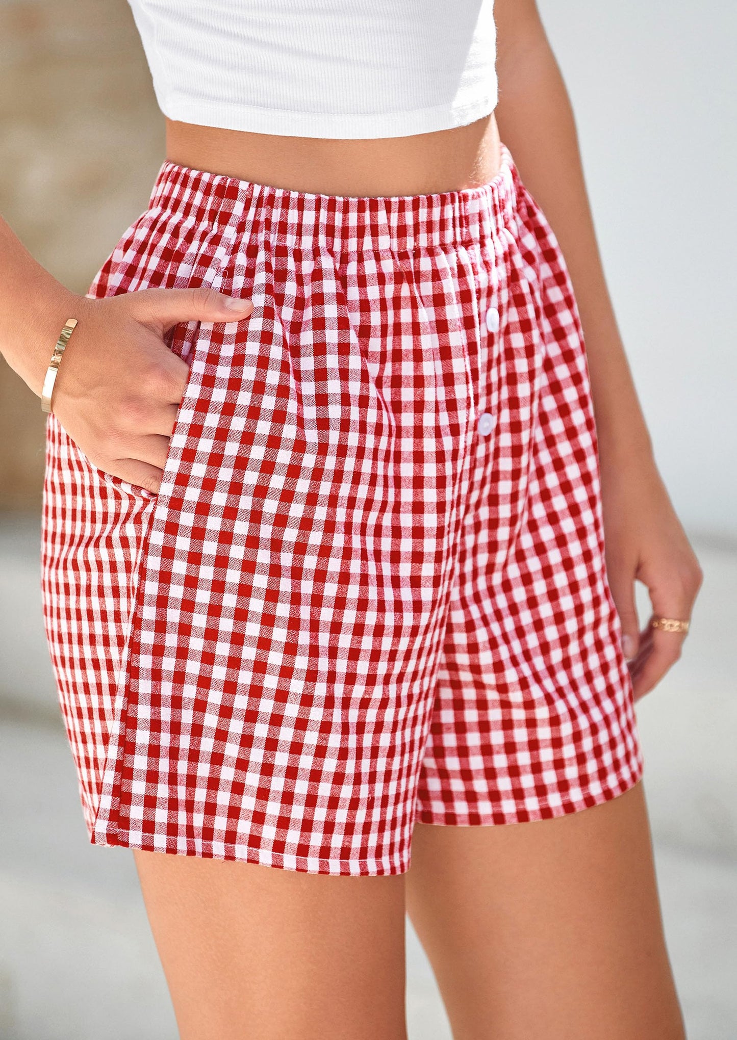 Womens Shorts Boxers Summer Gingham Pajama Lounge Sleep Y2K Plaid Pj Shorts Beach Bottoms