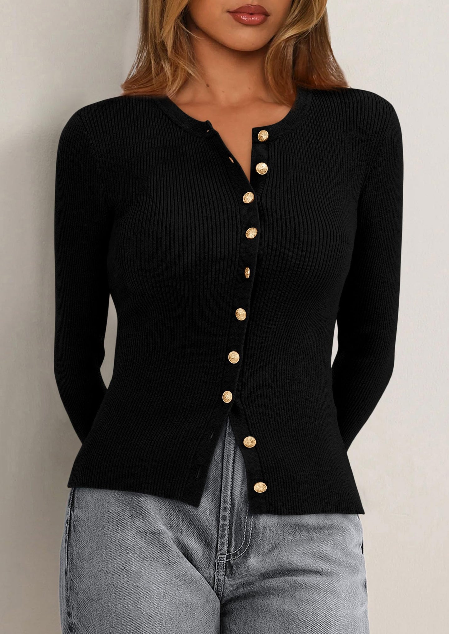 Womens Fall Cardigan Sweaters Lightweight Long Sleeve Button up Ribbed Knit Tops Winter Fashion Clothes