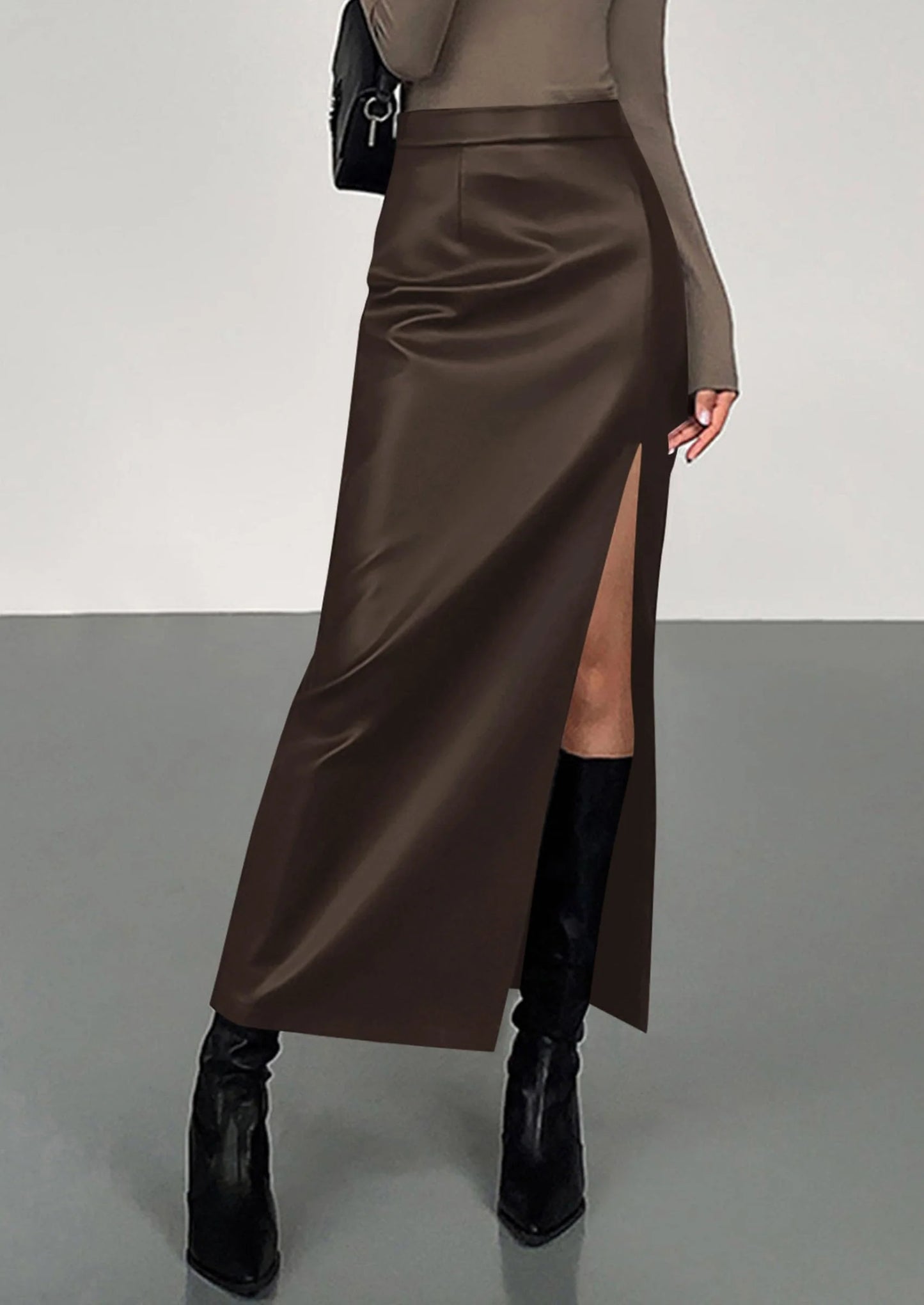 Womens Faux Leather Skirt Fall Bodycon High Waisted Slit Dressy Casual Winter Maxi Long Pencil Skirts