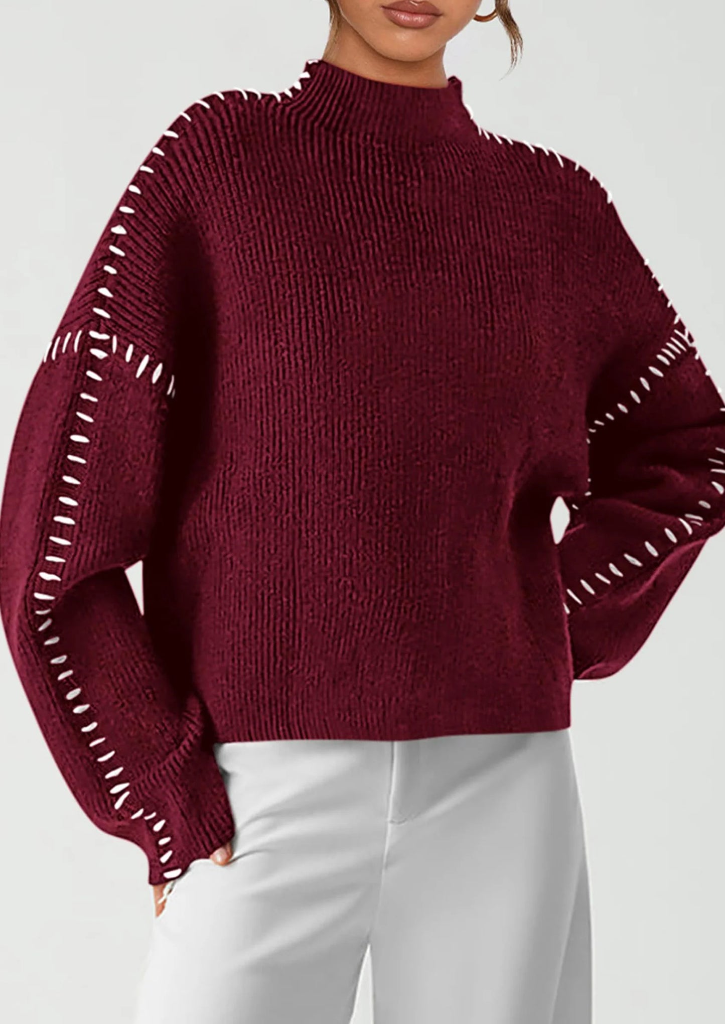 Women's Chunky Knit Sweaters Fall Long Sleeve Mock Neck Oversized Pullover Tops Winter Fashion Clothes