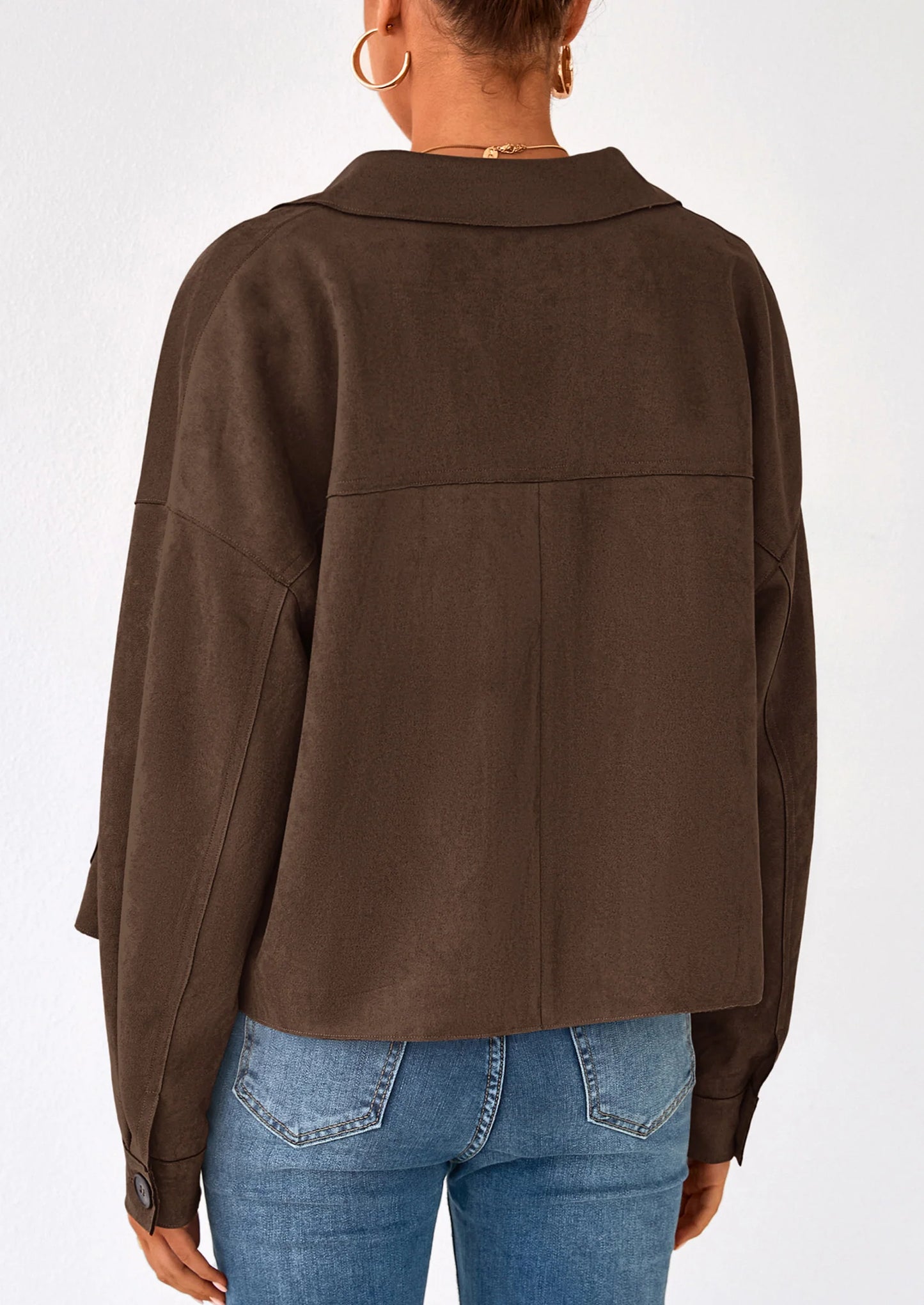 Women's Faux Suede Cropped Jacket Casual Lightweight Fall Fashion Winter Coats Outerwear Trendy Clothes