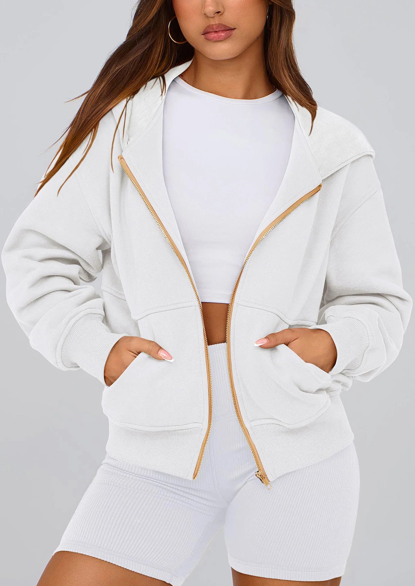 Hoodies For Women Sweatshirt Zip Up Hoodie Fall Fashion Trendy Long Sleeve Jackets Winter Clothing Outfits