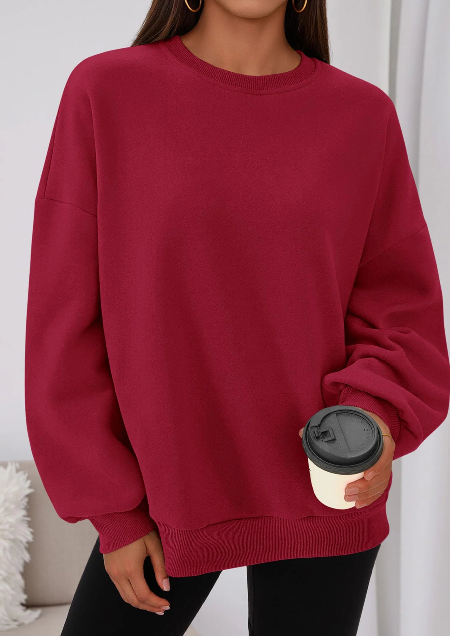 Sweatshirts for Women Oversized Crewneck Fleece Pullover Long Sleeve Tops Comfy Fall Winter Fashion Outfits
