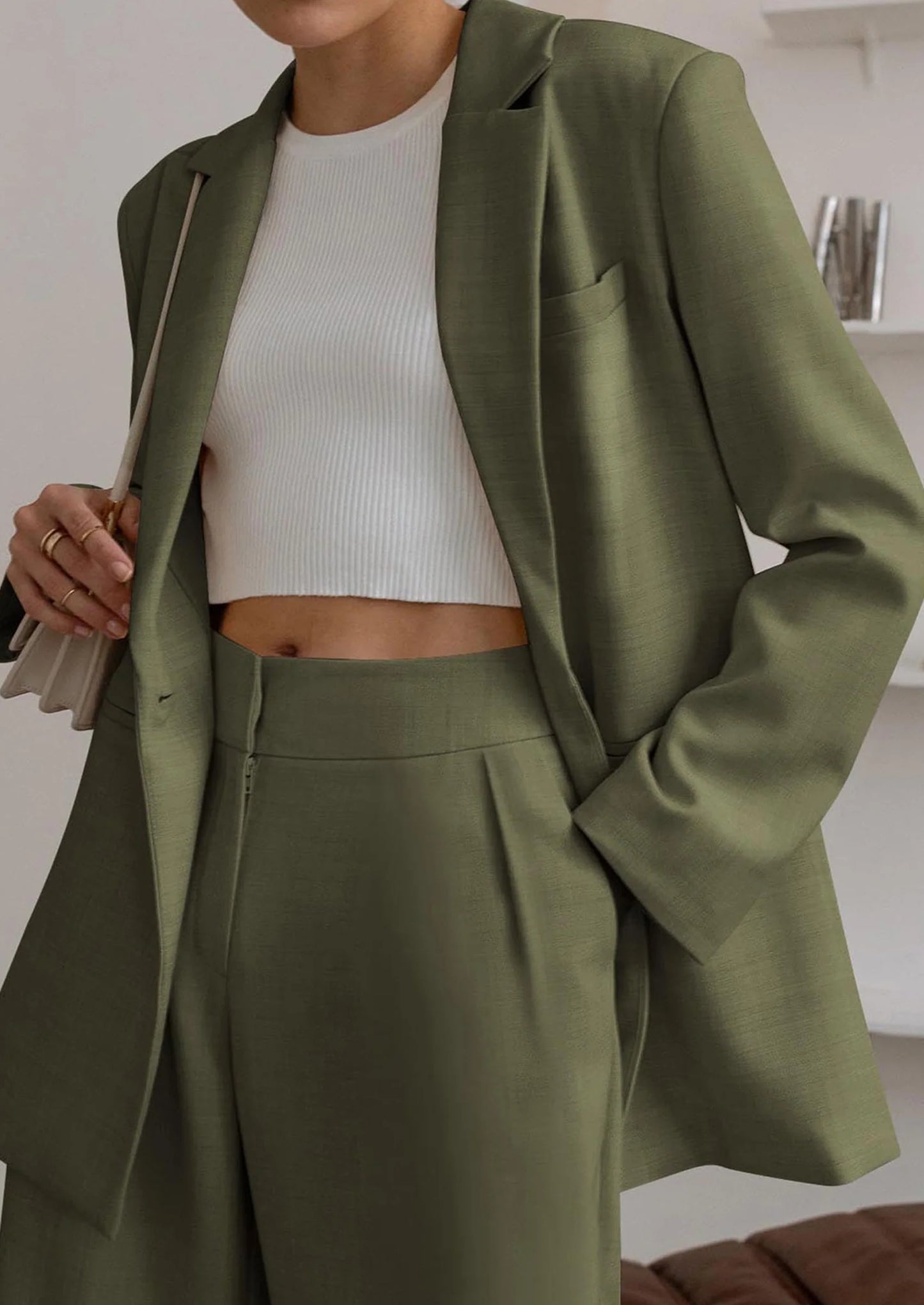 Women's Fall Two Piece Outfits Dressy Blazer Jacket and Wide Leg Pants Pockets Business Casual Office Suit Sets