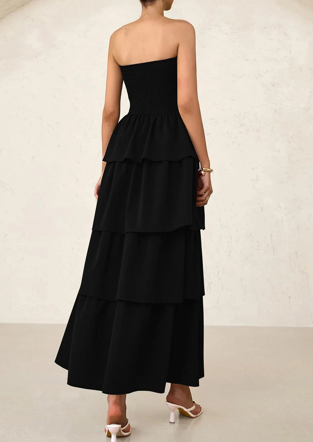 Maxi Dresses for Women Off Shoulder Smocked Tiered Ruffle Long Flowy Wedding Guest Dress