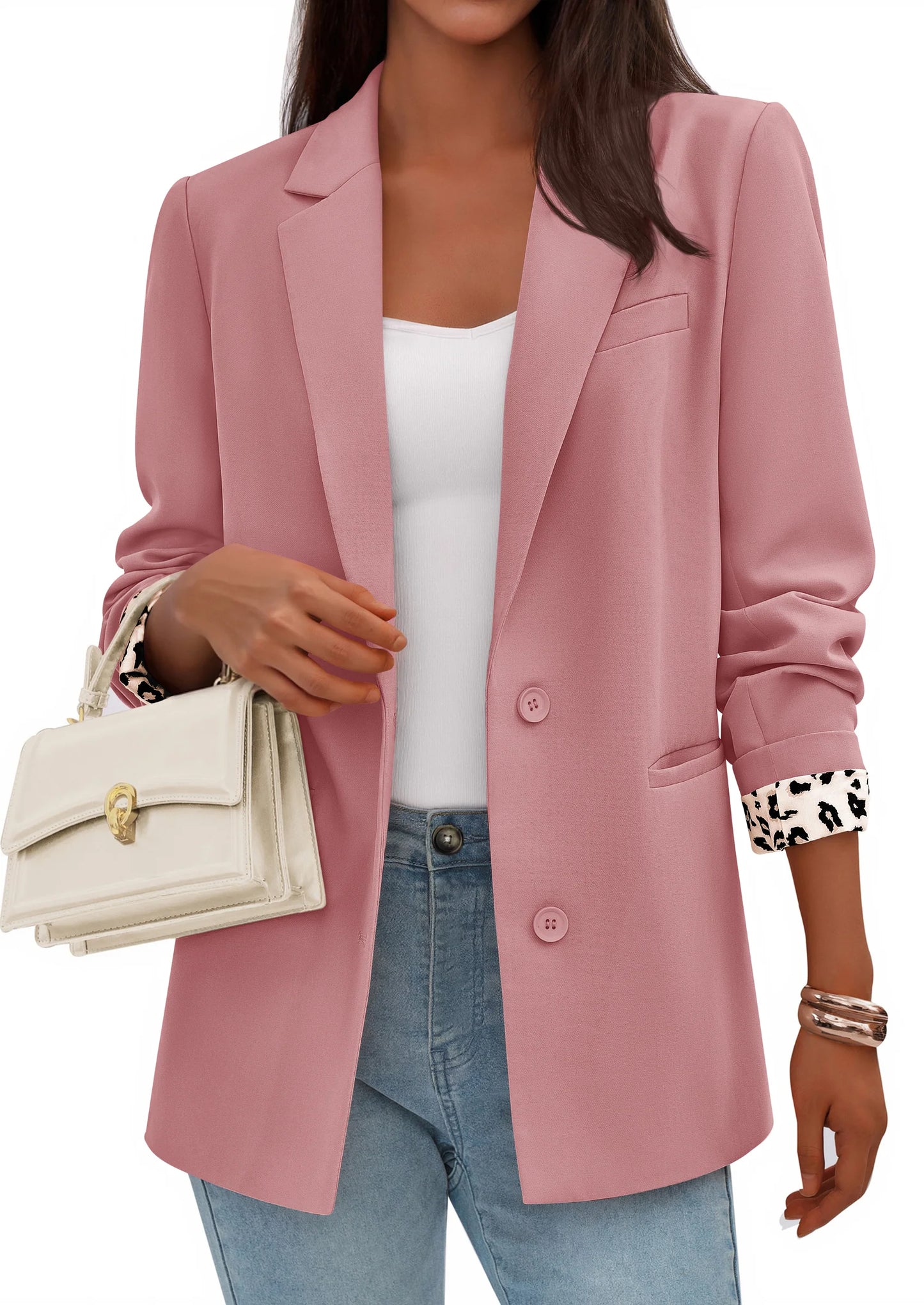 Blazers for Women Fall Work Office Suit Jackets Dressy Open Front Leopard Blazer Business Casual Outfits