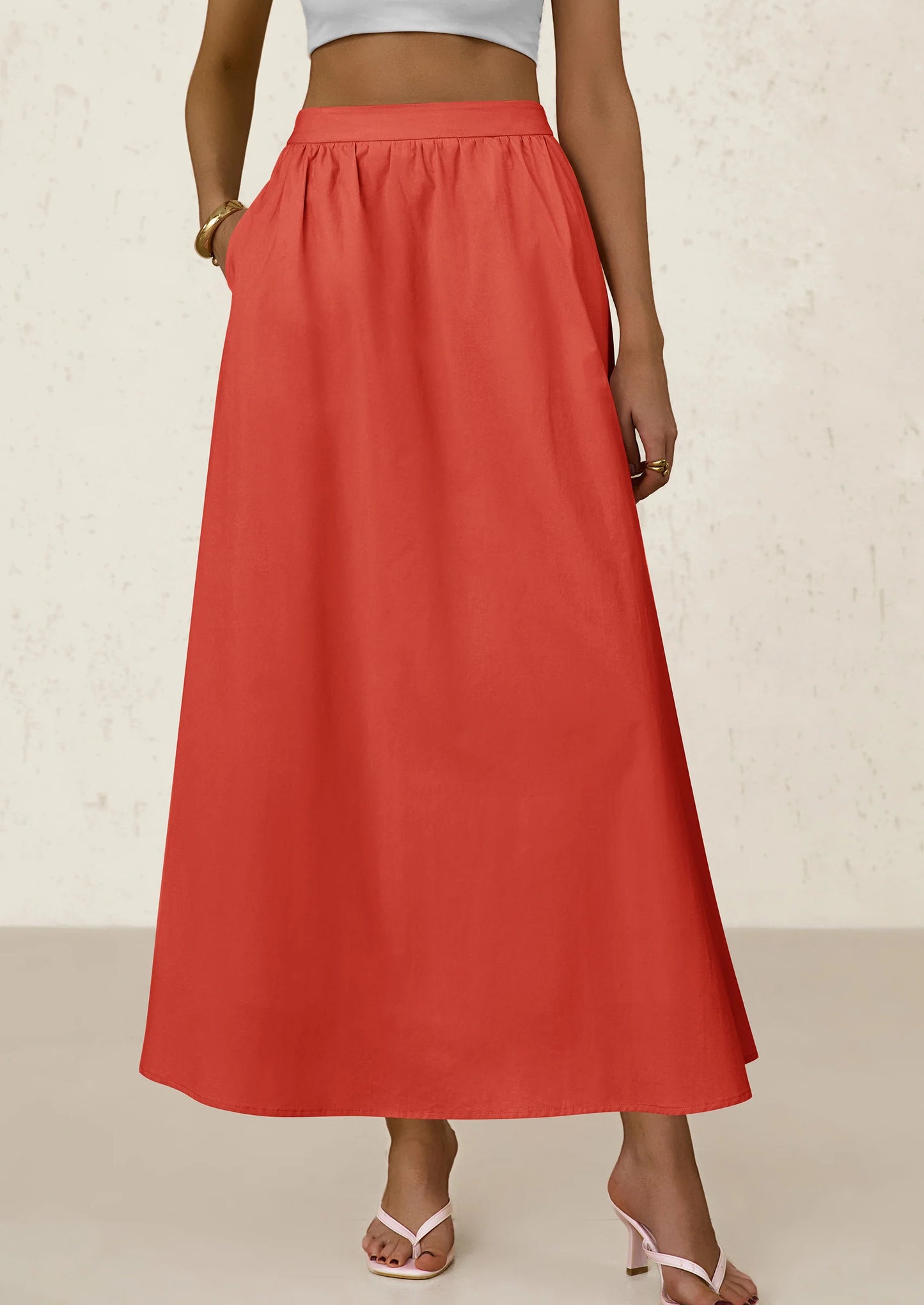Women's Maxi Skirts Summer Trendy Ruffle High Waisted Casual Long Flowy Skirt with Pockets