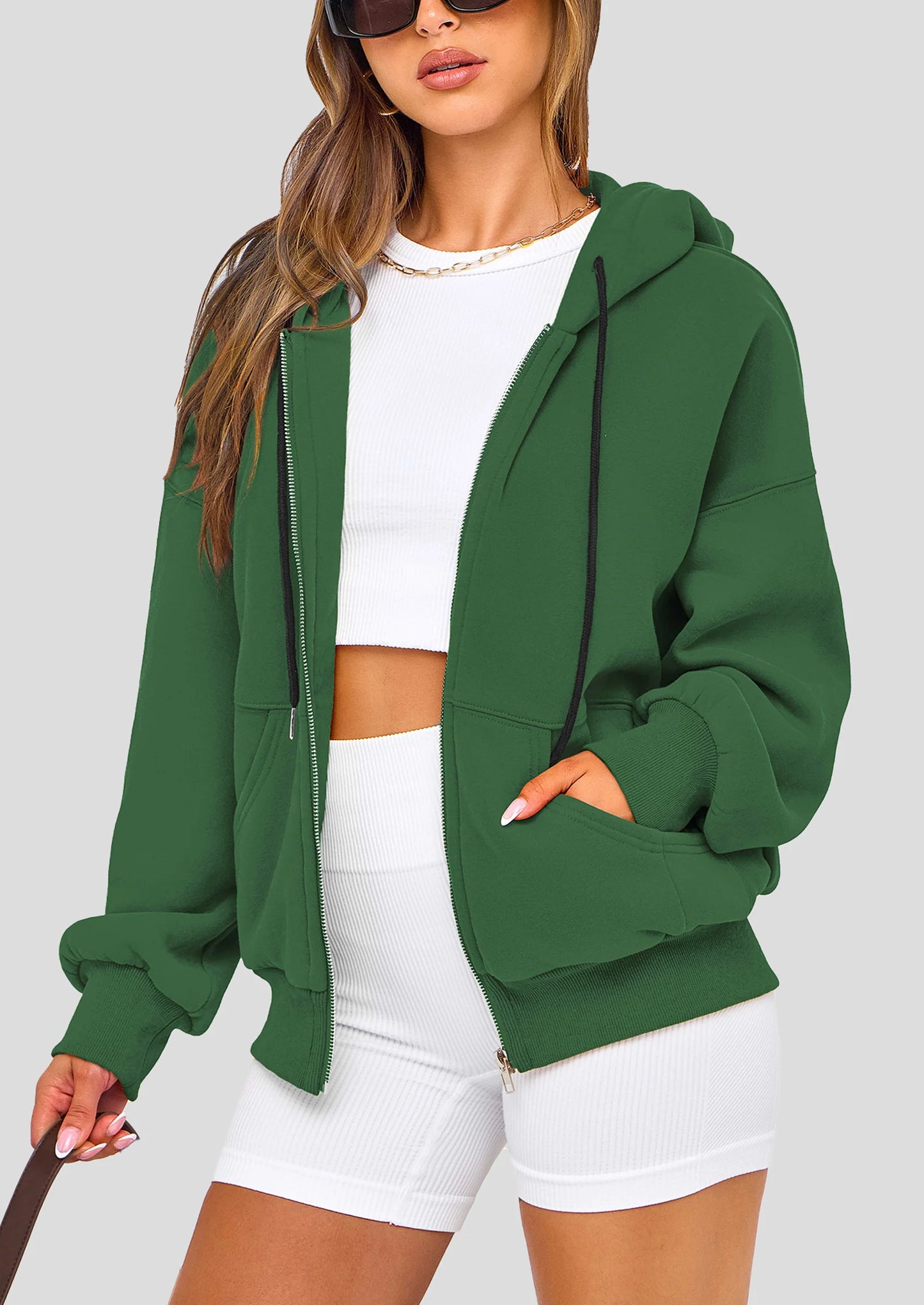 Women's Fall Oversized Hoodies Sweatshirt Long Sleeve Zip Up Pockets Loose Fit Y2K Winter Jackets Coat