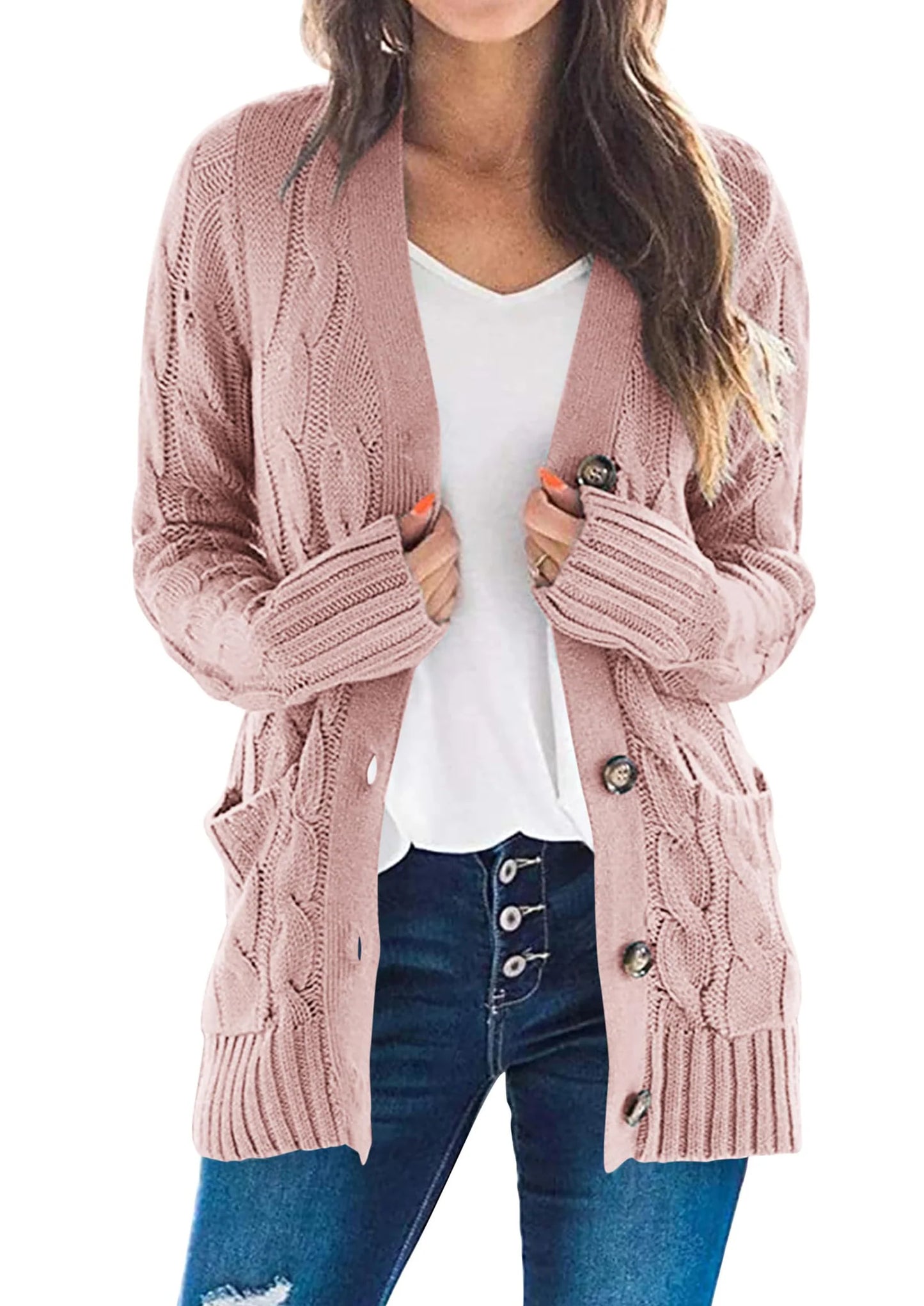 Women's Open Front Cardigan Sweaters Fall Fashion Button Down Cable Knit Chunky Winter Outerwear Coats