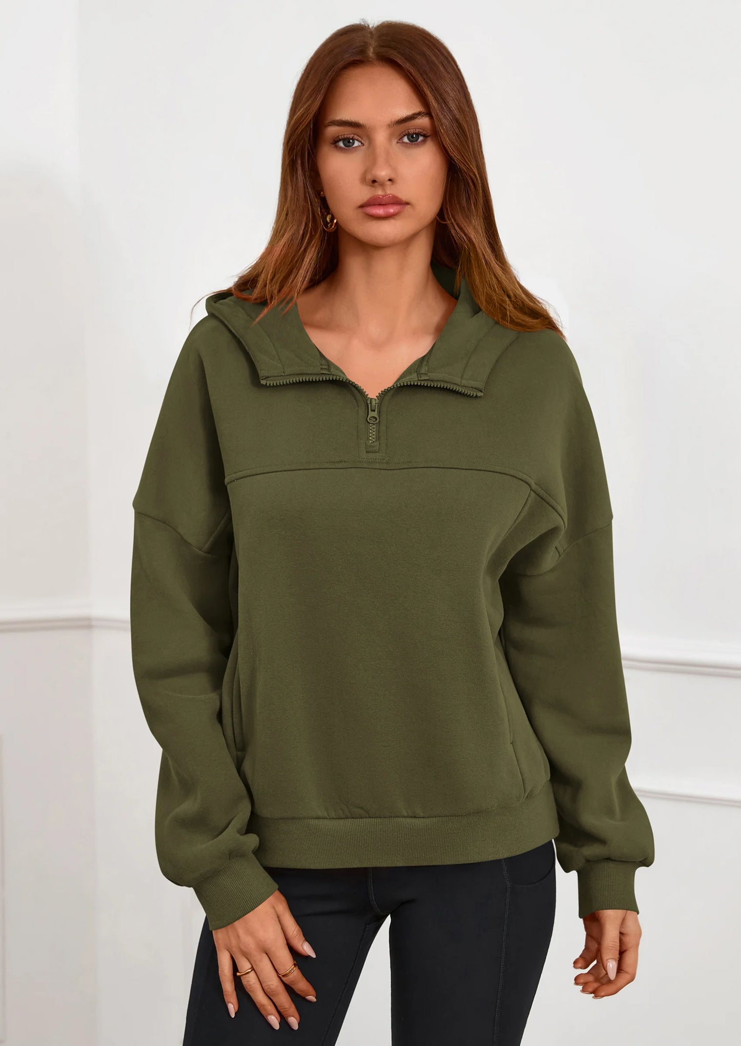 Womens Hoodies Cropped Fleece Sweatshirts Fall Fashion Quarter Zip Pullover Long Sleeve Tops Winter Clothes
