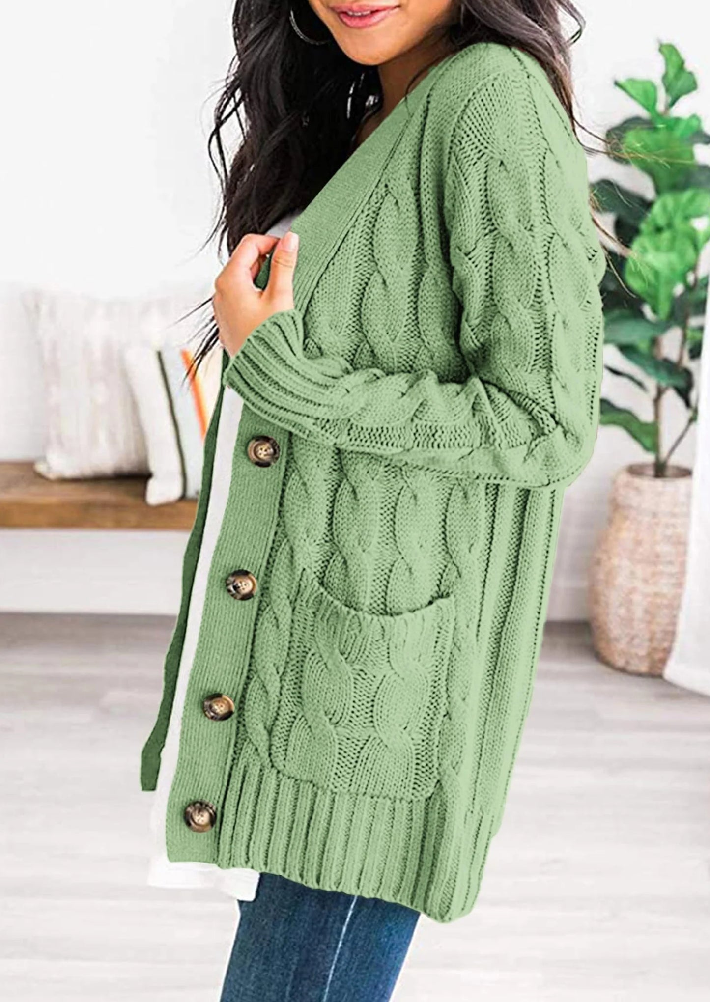 Women's Open Front Cardigan Sweaters Fall Fashion Button Down Cable Knit Chunky Winter Outerwear Coats