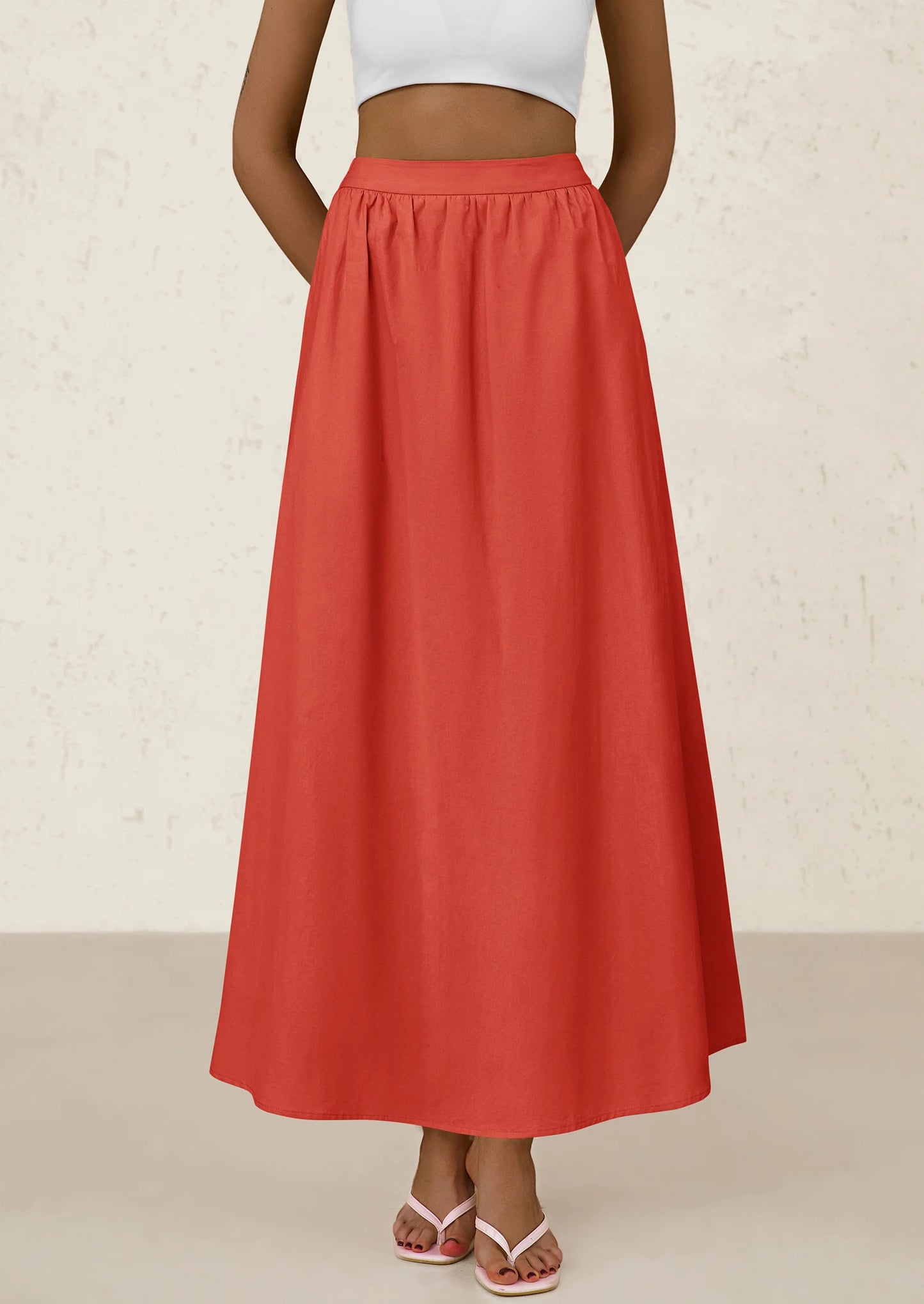 Women's Maxi Skirts Summer Trendy Ruffle High Waisted Casual Long Flowy Skirt with Pockets