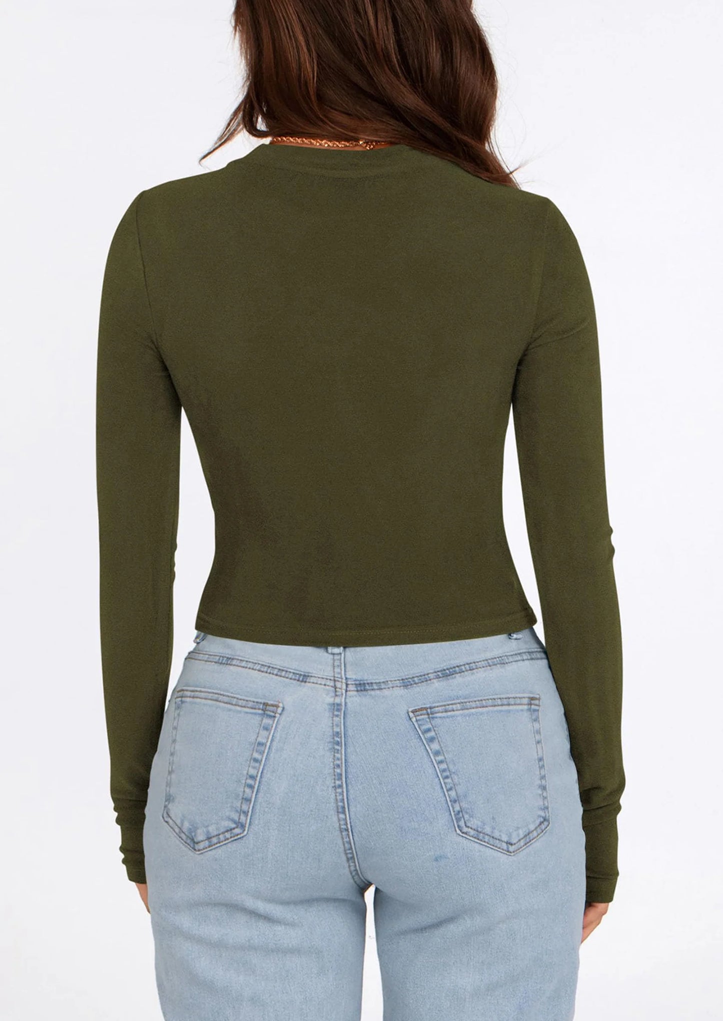 Women's Long Sleeve Crop Tops Y2K Spring Fall Fashion Clothes Basic Slim Fit Tee Shirts Blouse
