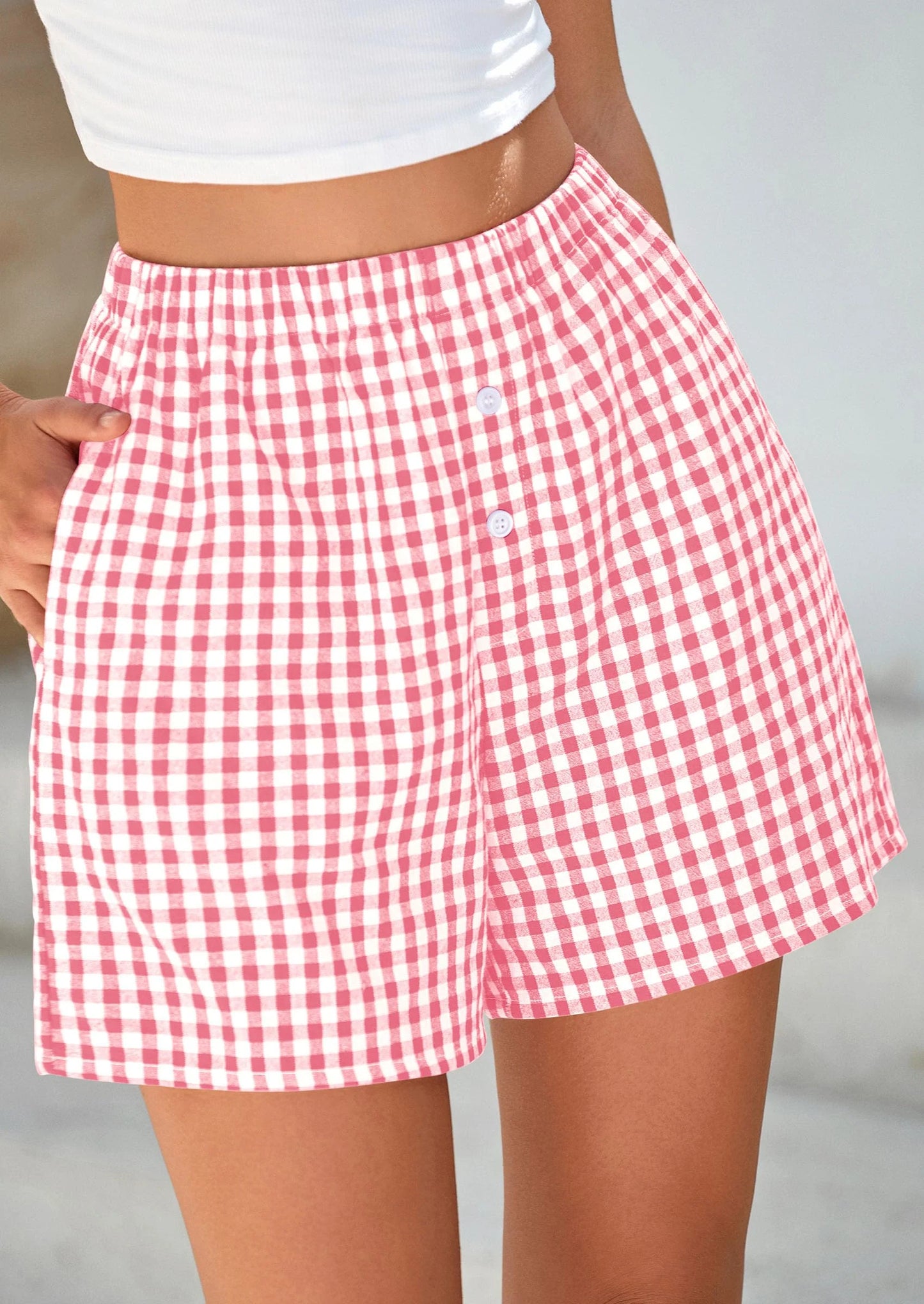 Womens Shorts Boxers Summer Gingham Pajama Lounge Sleep Y2K Plaid Pj Shorts Beach Bottoms