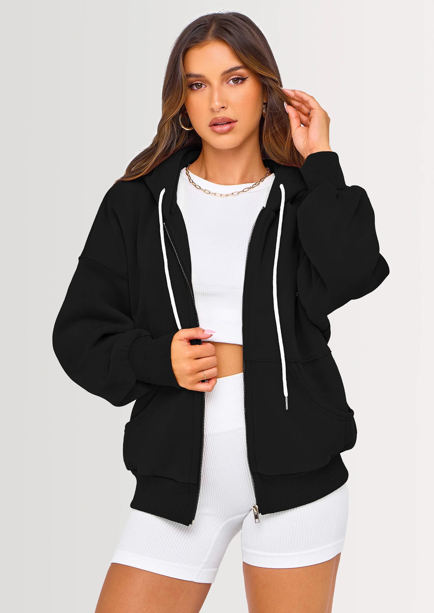 Women's Fall Oversized Hoodies Sweatshirt Long Sleeve Zip Up Pockets Loose Fit Y2K Winter Jackets Coat