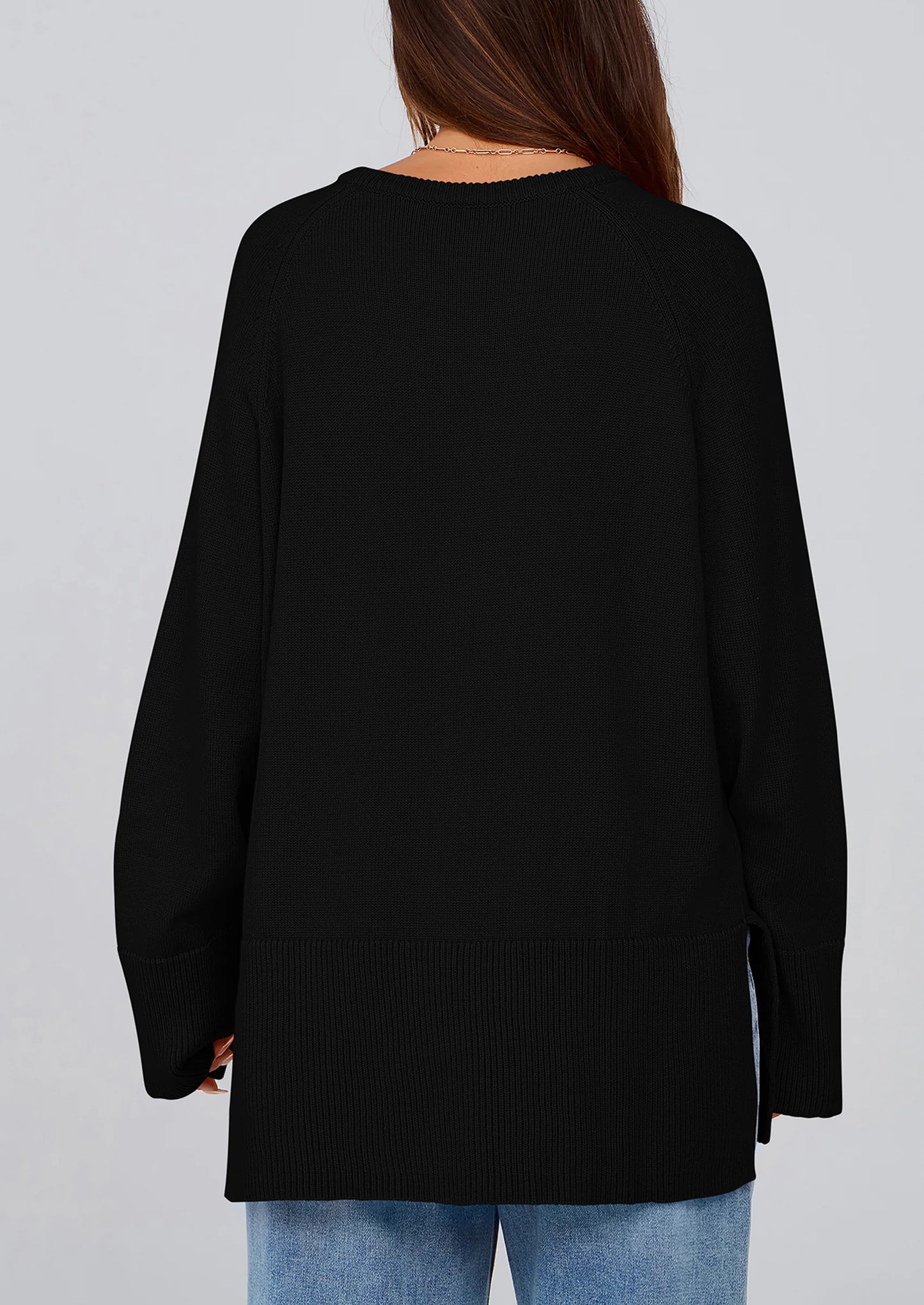 Women's Knit Fall Sweaters Long Sleeve Pullover Crewneck Split Hem Oversized Tunic Sweater Tops Winter Clothing