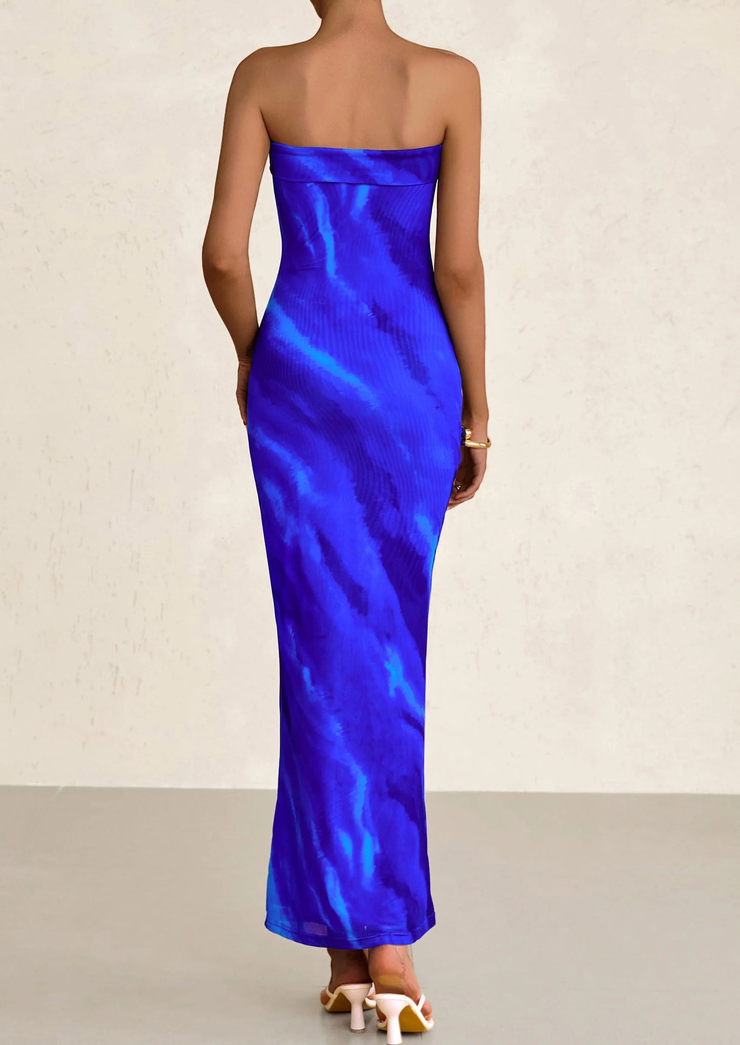 Womens Printed Tube Maxi Dress Strapless Bodycon Sleeveless Night Out Long Dresses