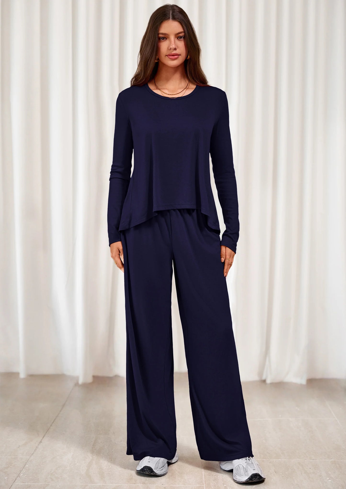 Women's 2 Piece Fall Sets  Casual Long Sleeve Shirts Wide Leg Pants Lounge Travel Outfits Fashion Clothing