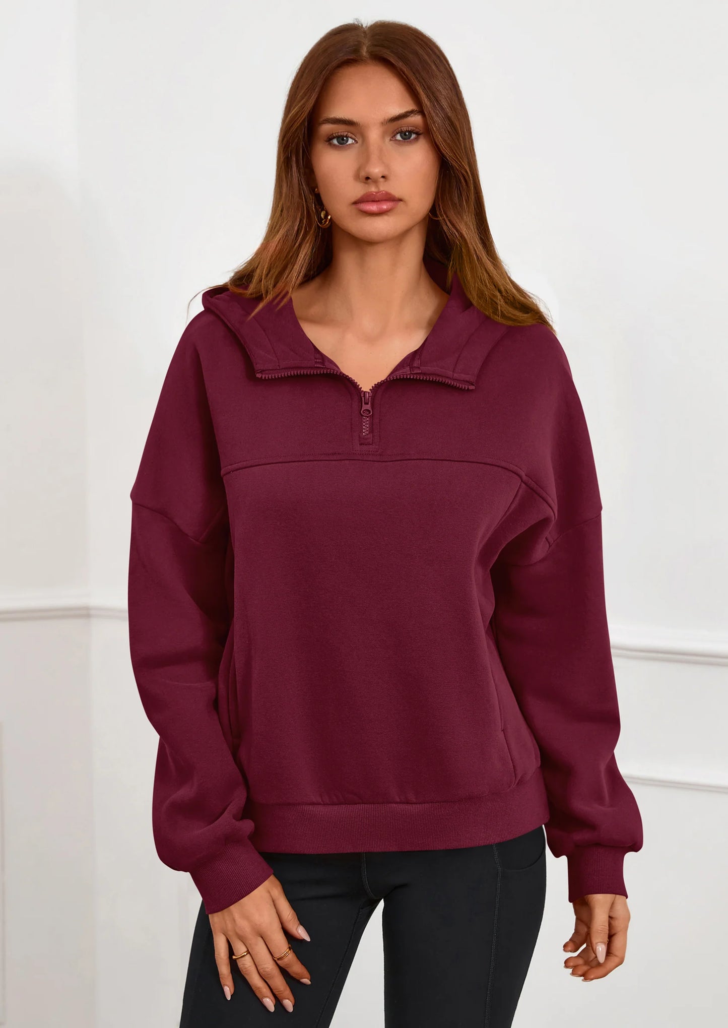 Womens Hoodies Cropped Fleece Sweatshirts Fall Fashion Quarter Zip Pullover Long Sleeve Tops Winter Clothes
