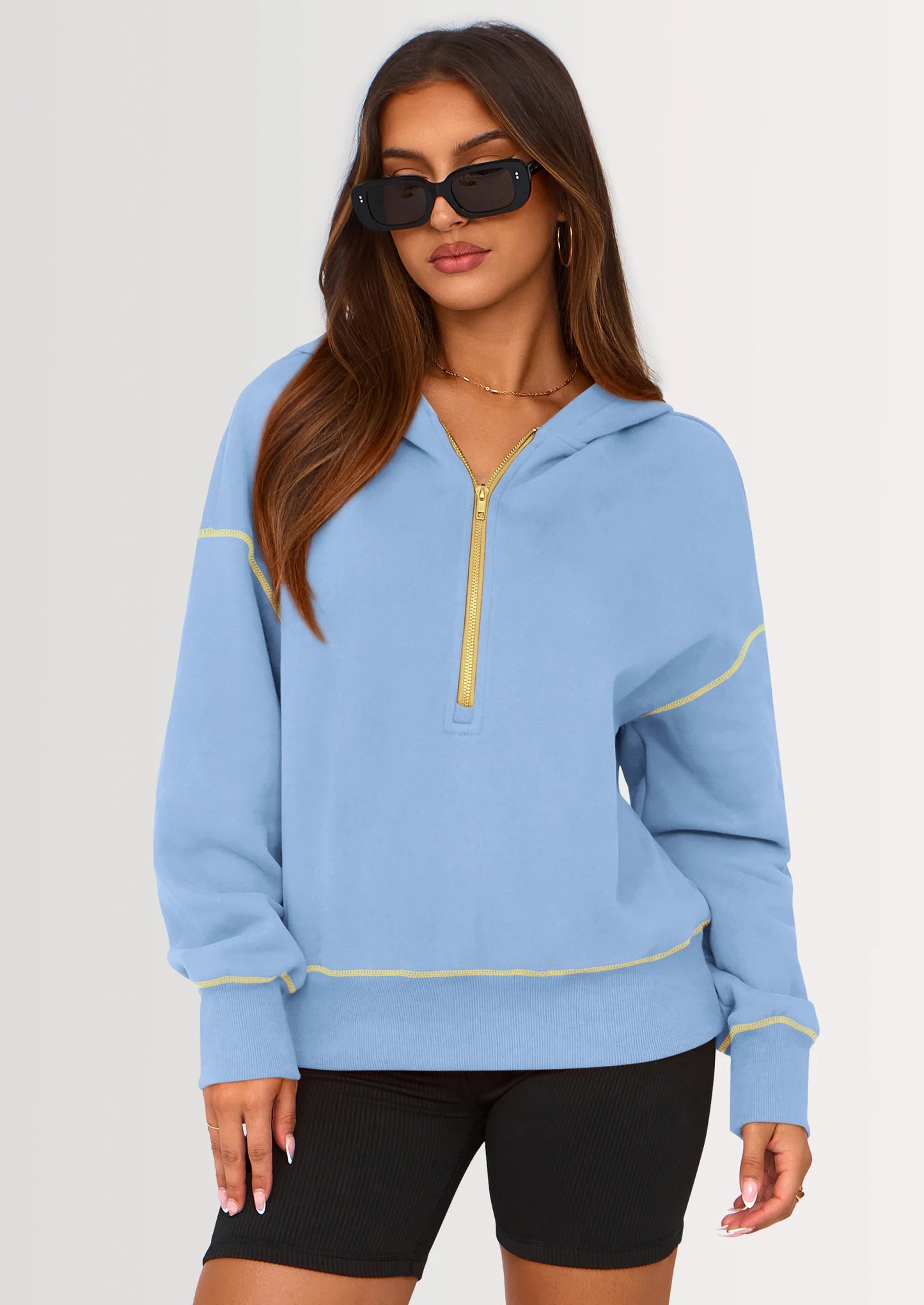 Women's Hooded Sweatshirts Long Sleeve Half Zip Cropped Hoodie Pullover Winter Fashion Clothes
